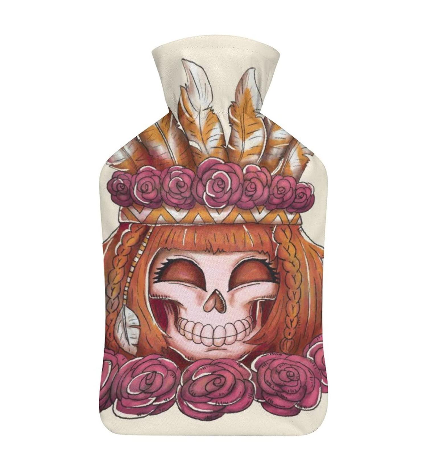 Feather Skull Hot Water Bottle with Plush Cover - Ideal Bed Warmer for Adults & Children (26.5x15.3cm) - International Shipping Available - Buy Online on GoSupps.com