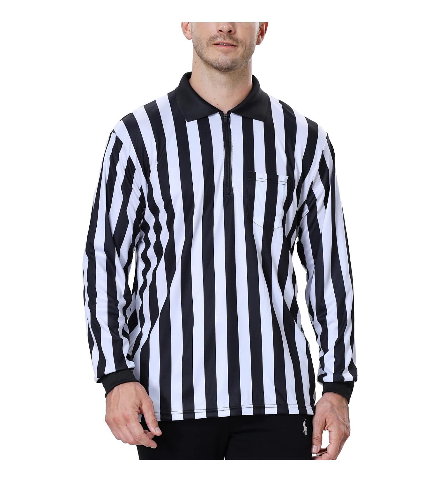 TOPTIE Pro-Style Referee Shirt | Men's Official Long Sleeve Black & White Striped Umpire Jersey - X-Large - Buy Online on GoSupps.com
