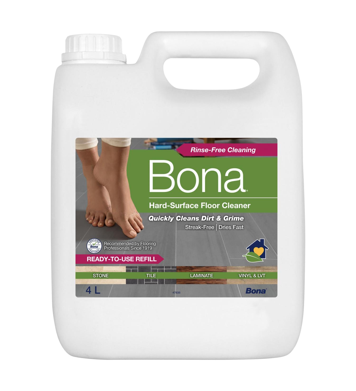 Bona 4 Litre Floor Cleaner Liquid - Hard-Surface, Robot, LVT & Laminate, Tile, Stone - Refill Bottle - Buy Online on GoSupps.com