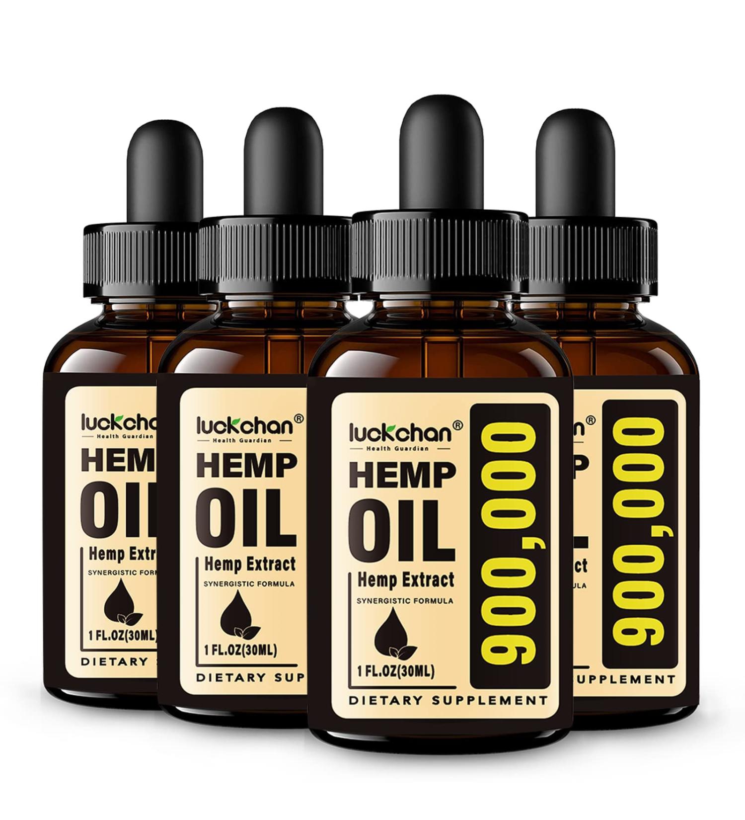 Premium Hemp Oil 4-Pack - Natural Extract for Anxiety, Stress, Relaxation & Sleep - Vegan & Non-GMO - Organic Hemp Tincture Drops by LUCKCHAN - Buy Online on GoSupps.com