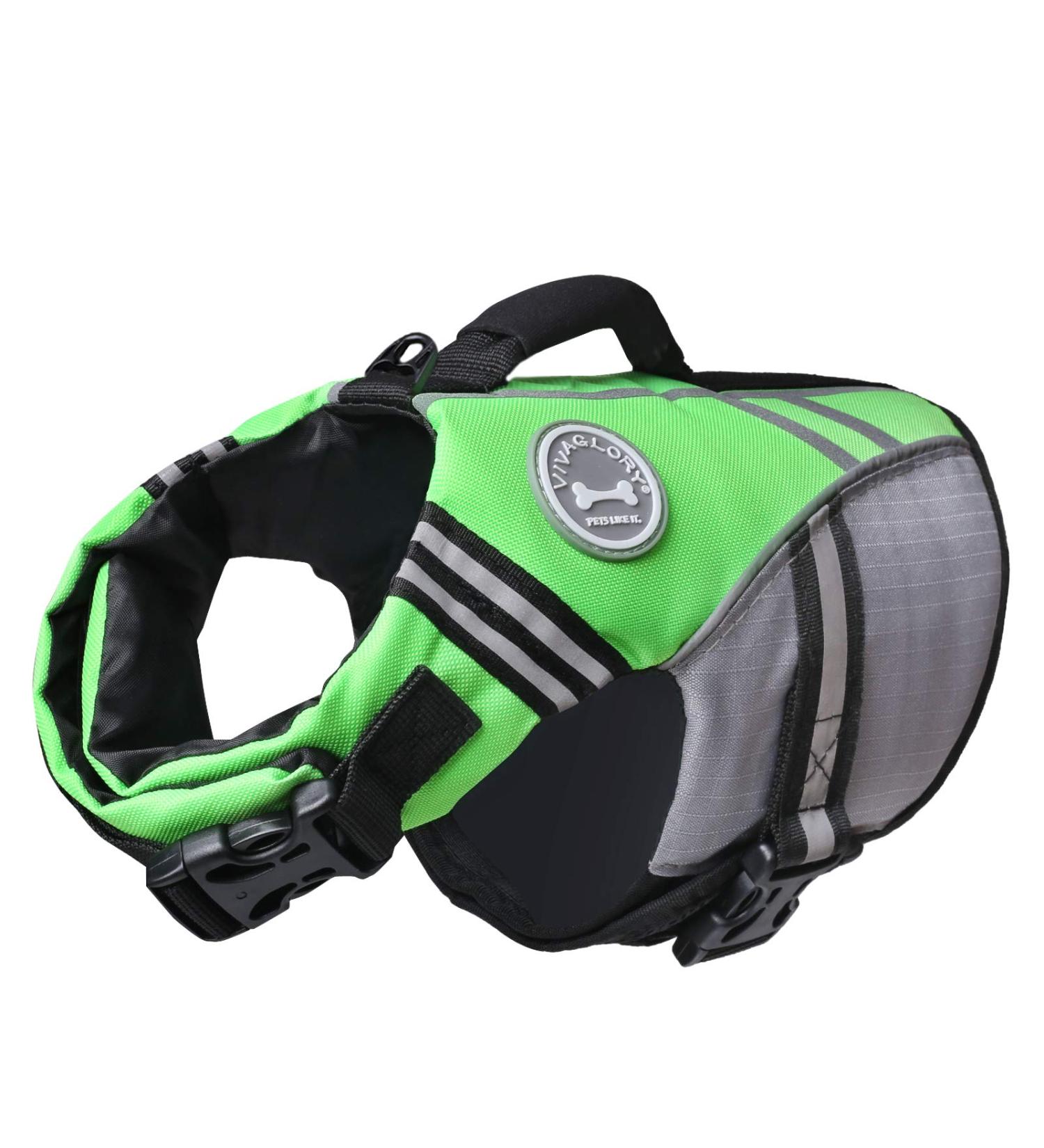 Vivaglory Neon-Green Sports Life Jacket for Small Dogs | Adjustable Durable Excellent Buoyancy (XS: 43-51 cm) - Buy Online on GoSupps.com