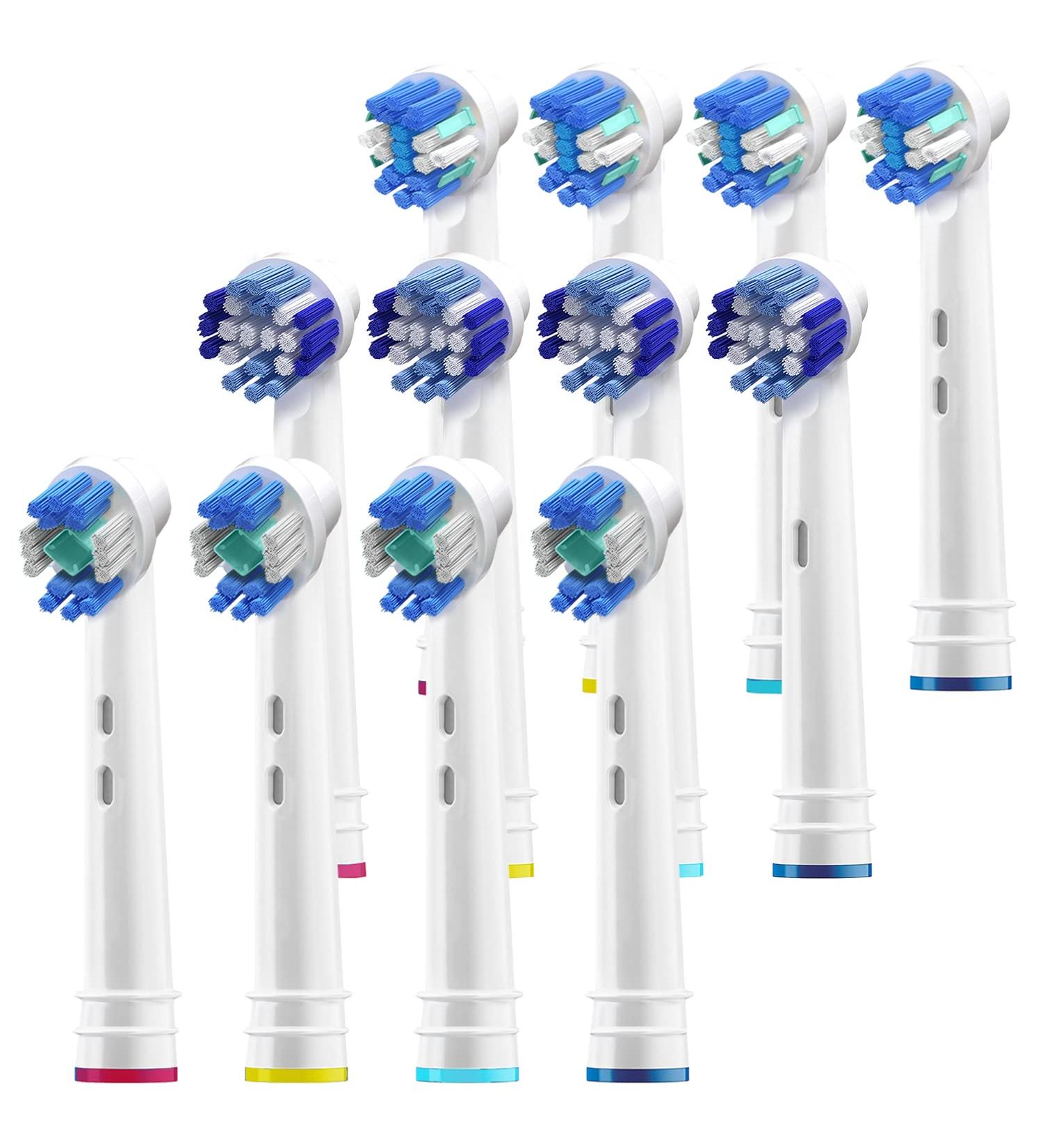 12 Pack Replacement Toothbrush Heads Compatible with Oral-B Braun - Best Oral-B Compatible Electric Toothbrush Heads for Floss Cross Precision 3D 1000, Kids Sonic, Clean Action & More - Buy Online on GoSupps.com