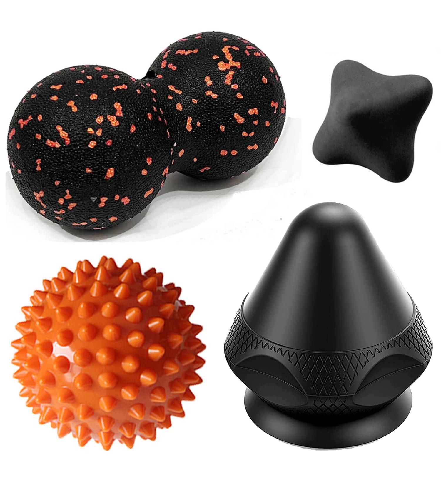 Trigger Point Dr cker Set - Effective Triggerdinger Massage for Muscle Pain & Tension Relief (Shoulder Neck Arms Back Legs) - 4 Versatile Triggers for Floor & Wall Use - Orange - Buy Online on GoSupps.com