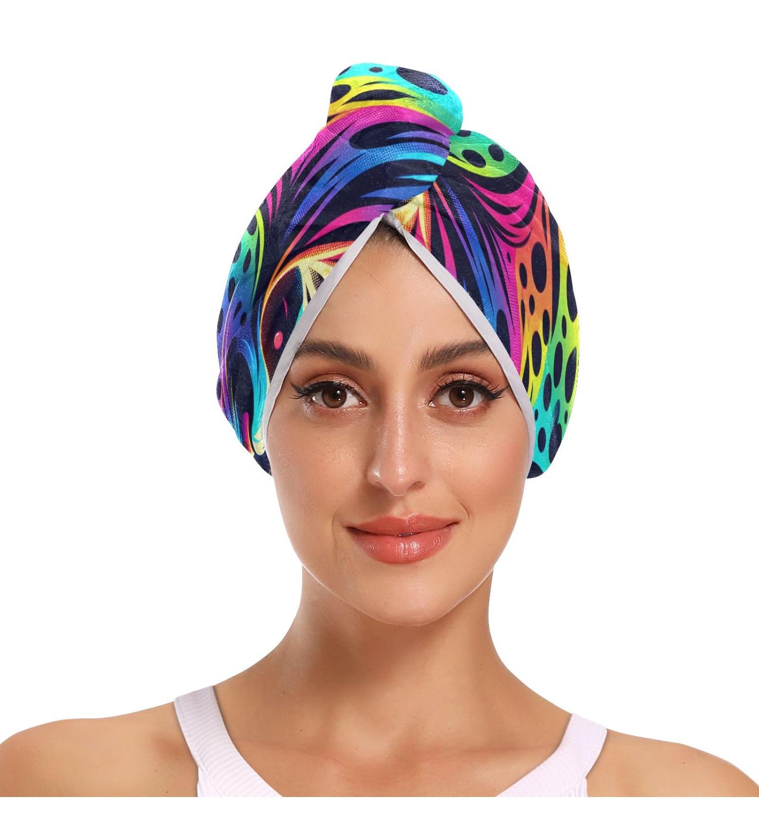 Rainbow Leopard Hair Towels - 2 Pack Super Absorbent Quick Dry Turbans for Women & Girls - Buy Online on GoSupps.com