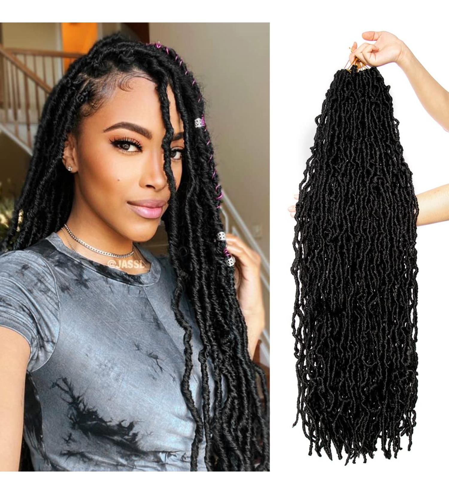 FAIRISE 8 Packs Faux Locs Crochet Hair - Long Soft 18 Inch Pre Looped Curly Wavy Goddess Locs for Black Women - Synthetic 1B Natural Black (Pack of 8) - Buy Online on GoSupps.com