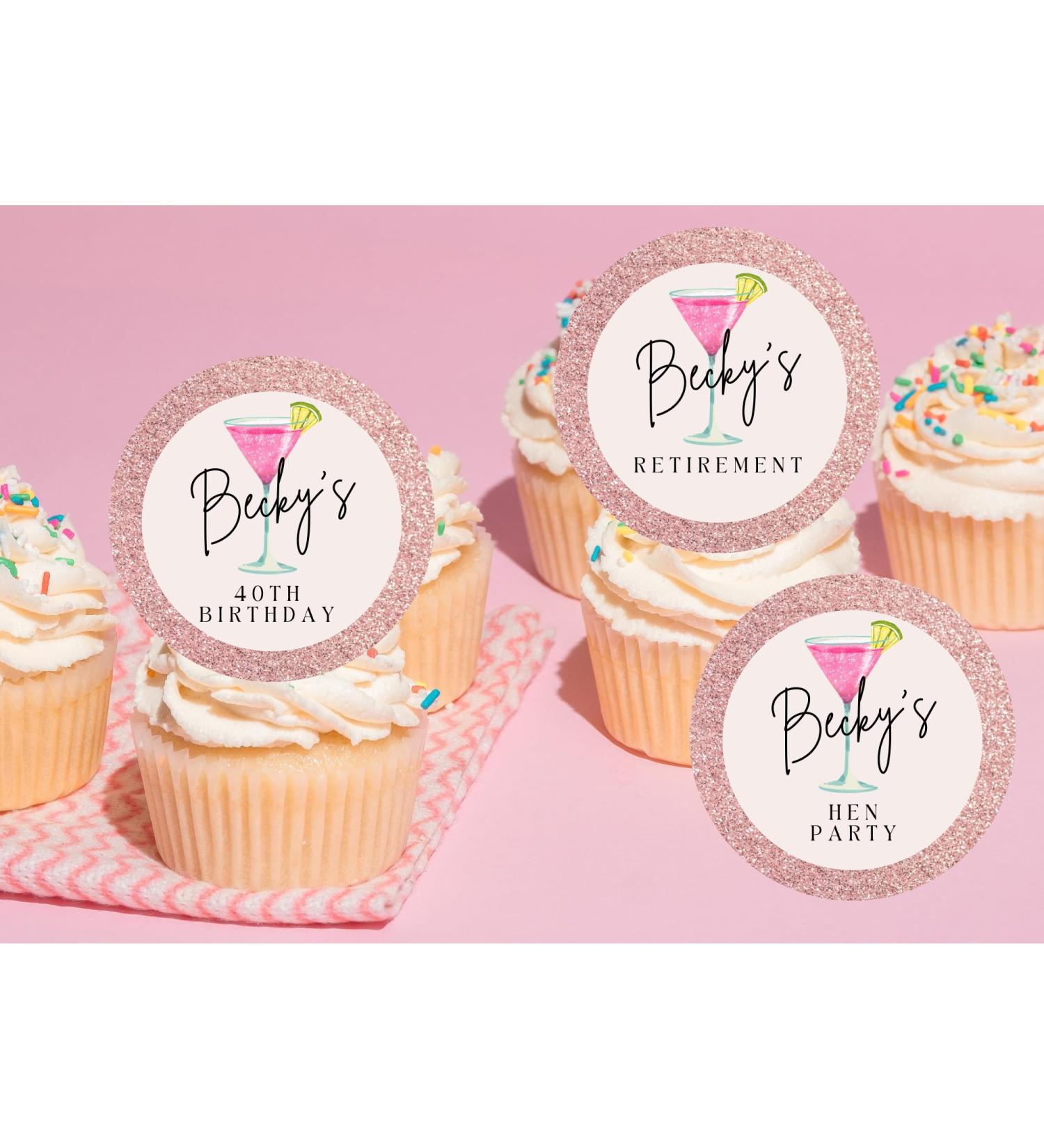 edible 20 x Personalised cupcake toppers UNCUT BIRTHDAY/HEN PARTY/ETC (icing paper)