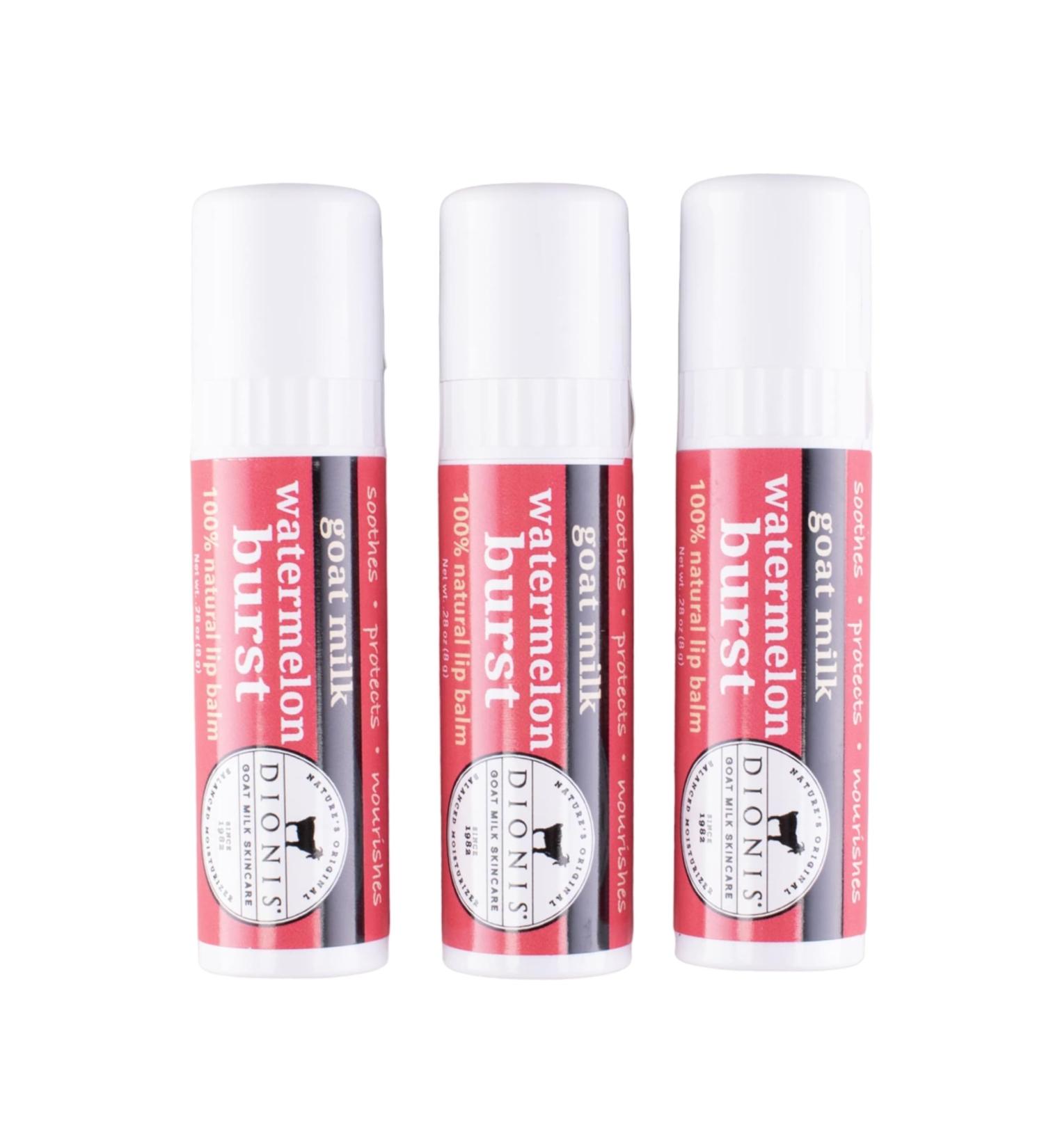 Dionis Goat Milk Skincare Watermelon Holiday Lip Balm Gift Set - Beeswax Shea Butter & Coconut Oil Lip Care Products Made in The USA - Cruelty Free Lip Moisturizer for Chapped Lips 0.28oz 3 Pack - Buy Online on GoSupps.com