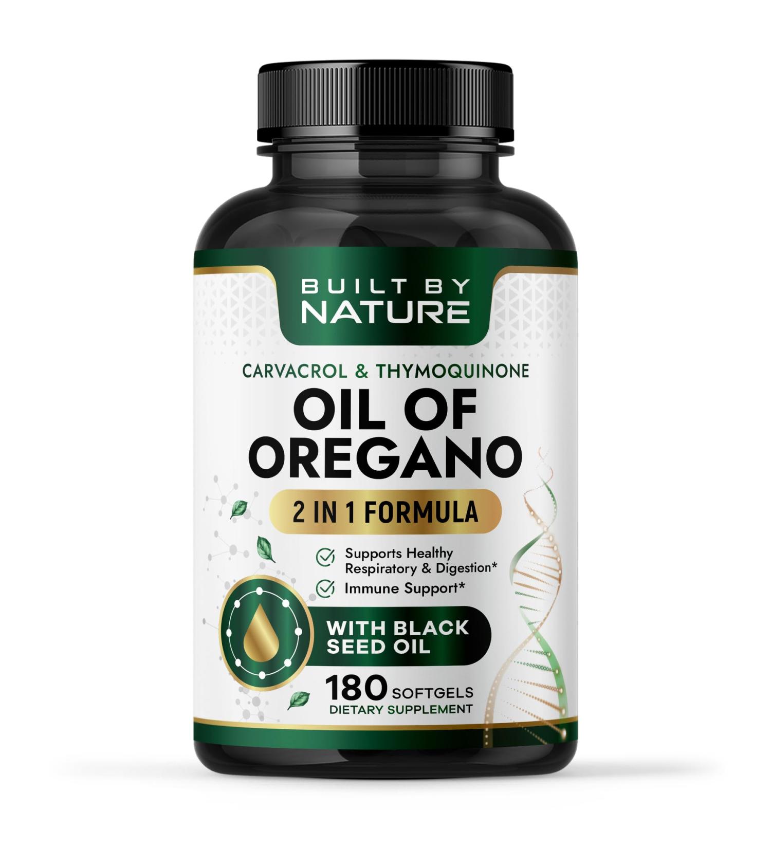 Built by Nature Oil of Oregano with Black Seed Oil Oregano Oil Capsules Immune Support Supplement High Carvacrol & Thymoquinone Antioxidants 180 Softgels - Buy Online on GoSupps.com