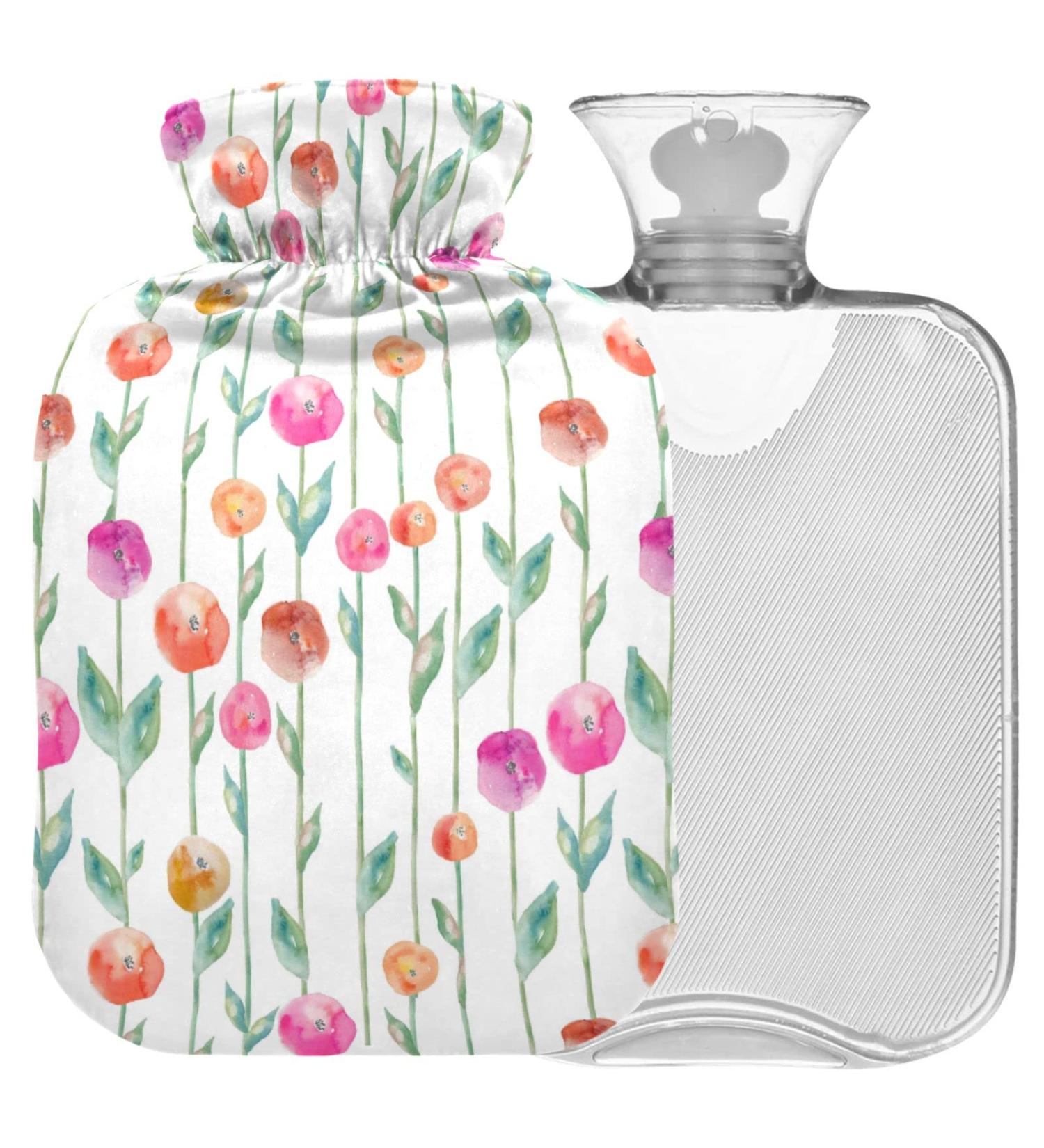 NAANLE 2L Hot Water Bottle with Watercolor Flower Cover - Pain Relief Hand/Foot Warmers & Neck Therapy - Buy Online on GoSupps.com