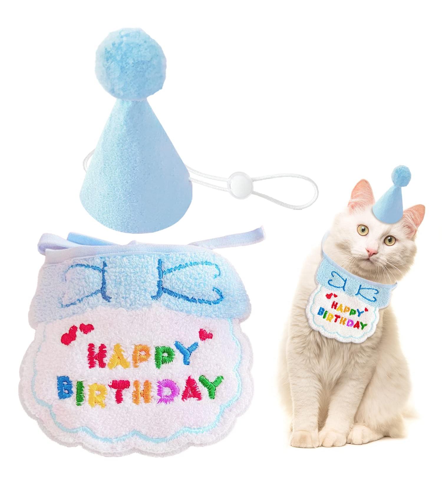 Blue Dog & Cat Birthday Bandana Set | Happy Birthday Pet Party Hut & Decorations - Buy Online on GoSupps.com