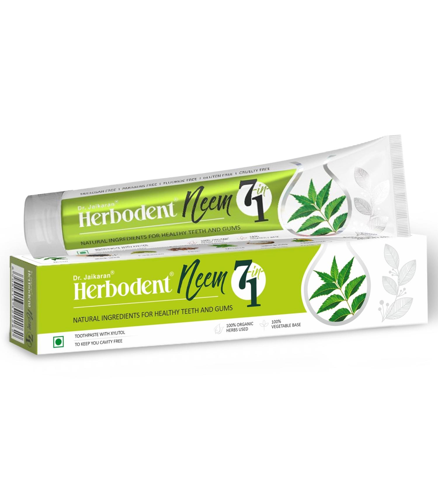 Herbodent NEEM 7 in 1 Toothpaste - Organic Anti-Cavity Formula with Neem Black Seed & Xylitol - Fluoride & Paraben Free - Fresh Mint & Cardamom Flavor - 6.53 Oz - Buy Online on GoSupps.com