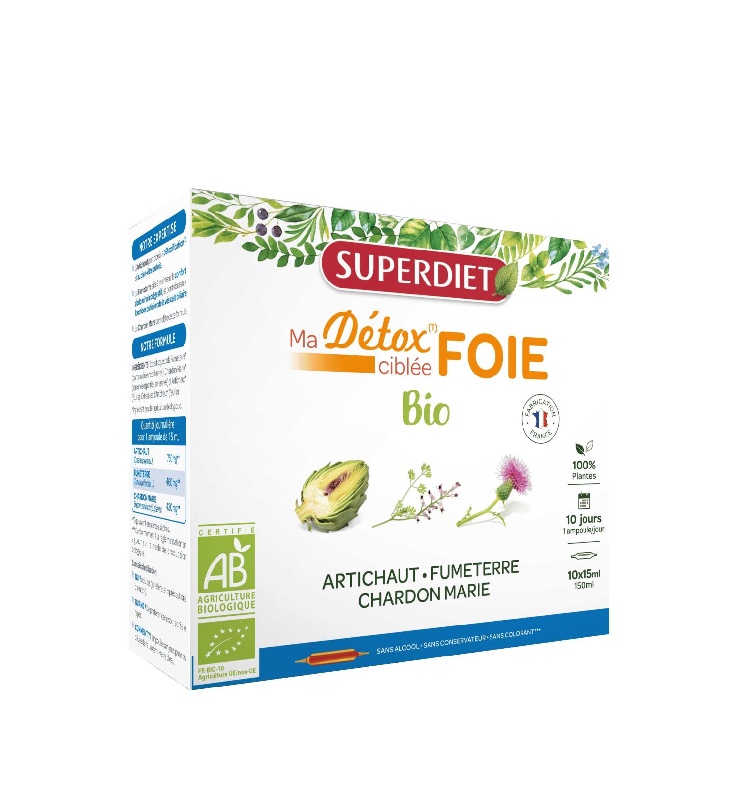 SUPERDIET - MY DETOX TARGETED LIVER ORGANIC Liver Detox Herbal Medicine Made in France 10 ampoules of 15 ml - Buy Online on GoSupps.com