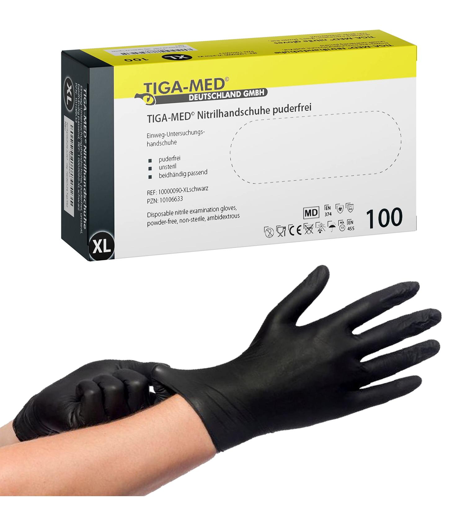 Buy Tiga-Med Powder-Free Black Nitrile Gloves - 100 pcs X-Large | Latex-Free Disposable One-Off Gloves for International Shipping - Buy Online on GoSupps.com