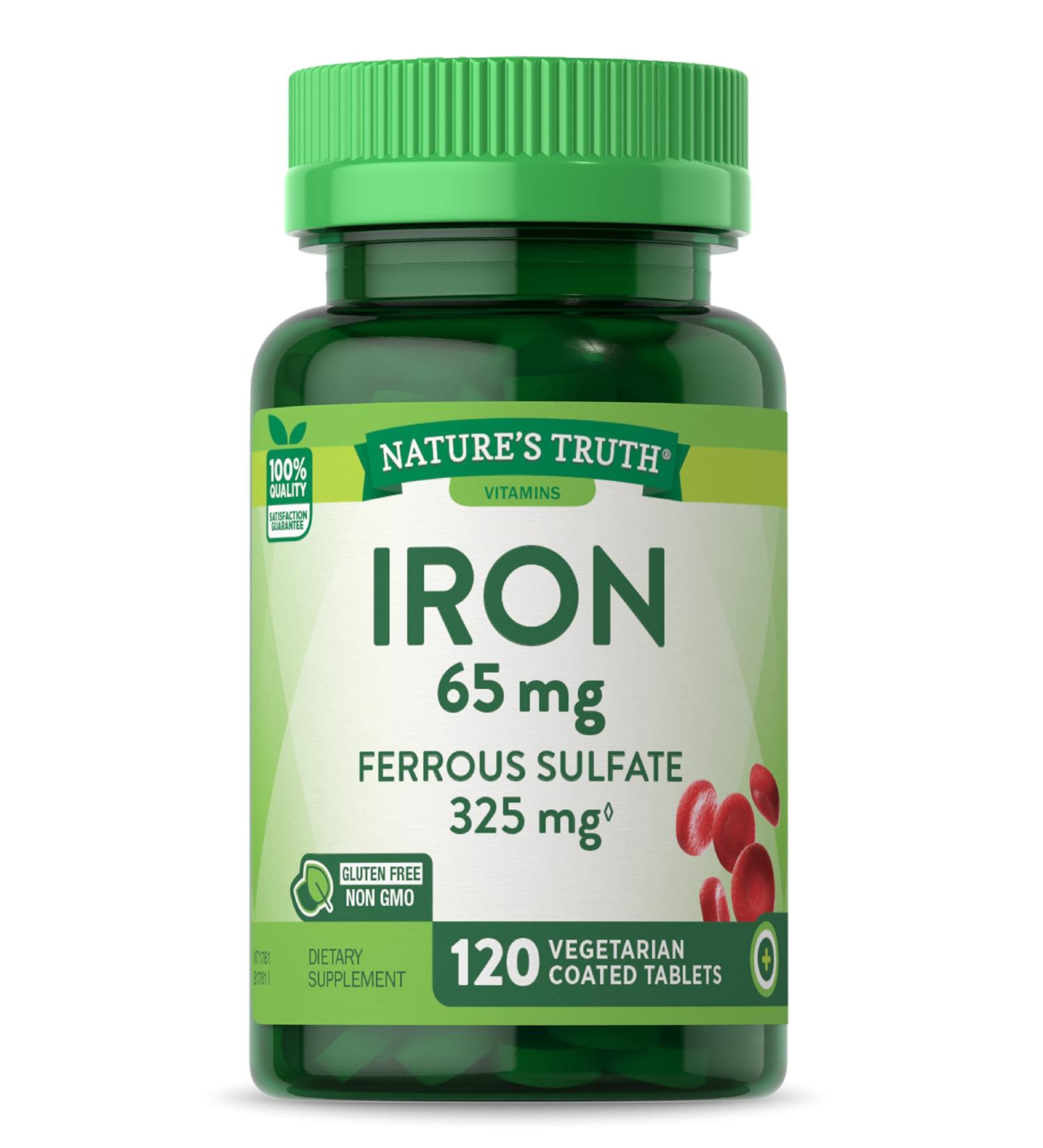 Nature's Truth Iron 65 mg - 120 Coated Tablets | Supports Energy & Wellness - Buy Online on GoSupps.com