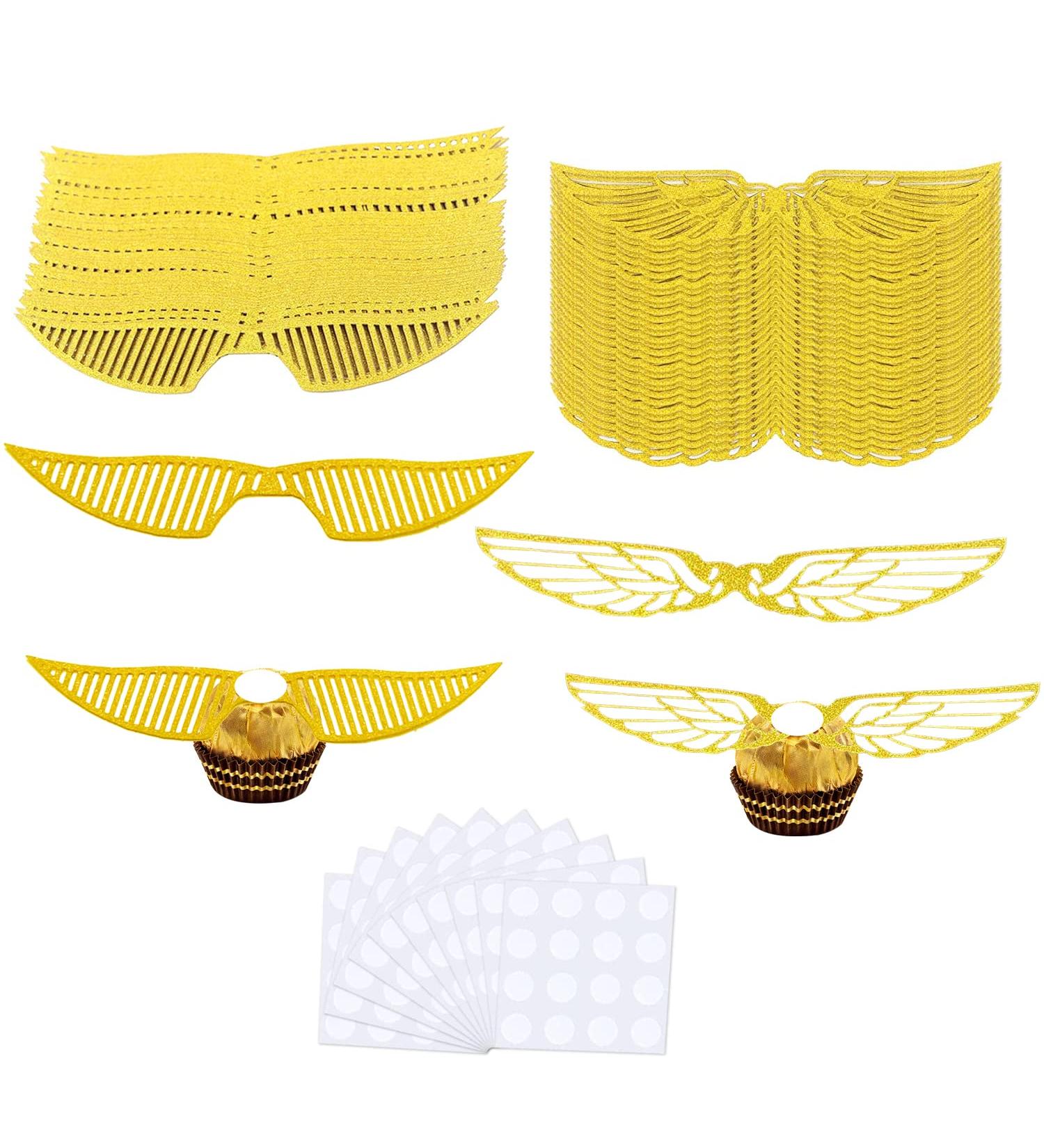 Pack of 100 Wings Ornaments Birthday Ornaments Glitter Wizard Cupcake Ornament for Magic Theme Parties Wedding Parties Birthday Baking Muffin Ornament (Gold) - Buy Online on GoSupps.com