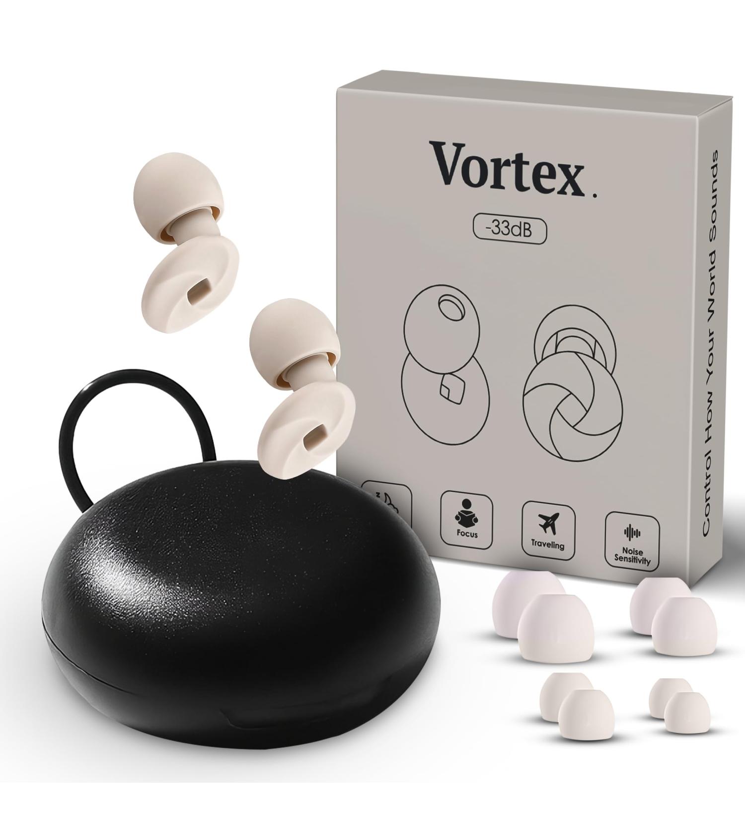 Vortex. Ear Plugs for Sleep Reusable Silicone Hearing Protection Noise Reduction for Sleeping 8 Ear Tips in XS/S/M/L 33db Noise Cancelling for Snoring Flights Concerts and Noise Sensitivity Cream - Buy Online on GoSupps.com