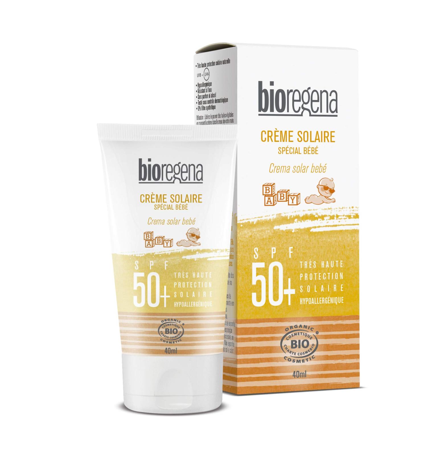 Bioregena | Cr me solaire SPF50 B b + 6 mois Bio | Tr s Haute protection solaire | Haute tol rence & R siste l'eau | Hypoallerg nique | P n tre rapidement & Ne colle pas | Made in France | 40 ml