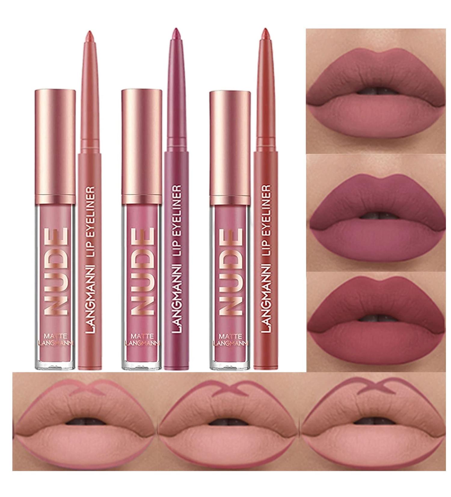 BestLand 6Pcs Matte Liquid Lipstick and Lip Liner Set - Waterproof Nude Lipstick and Lipliner Makeup Kit (Set C) - Buy Online on GoSupps.com