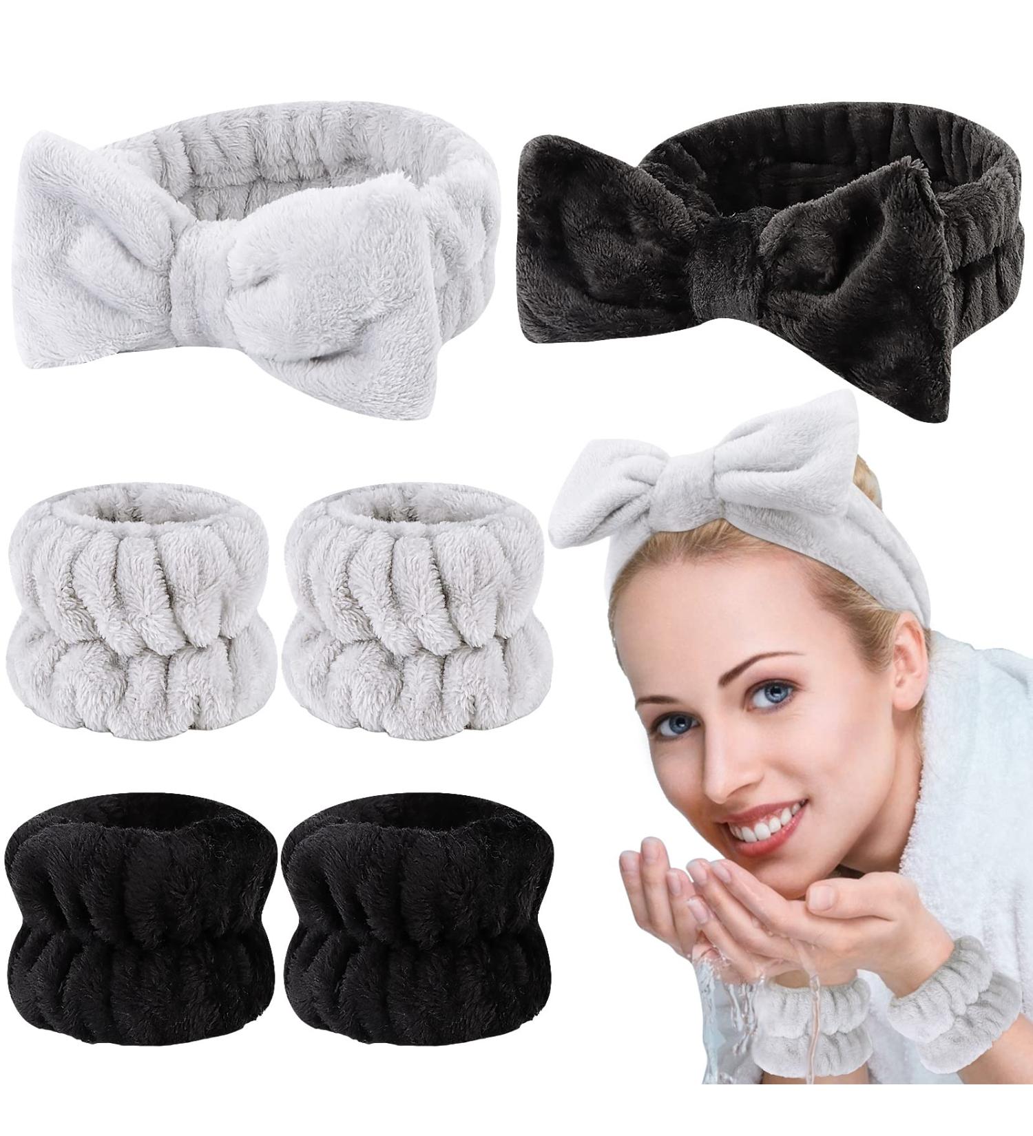 6 Pcs Spa Headband and Wristband Set - Microfiber Skincare Headbands for Face Washing and Makeup - Black+Gray - Buy Online on GoSupps.com