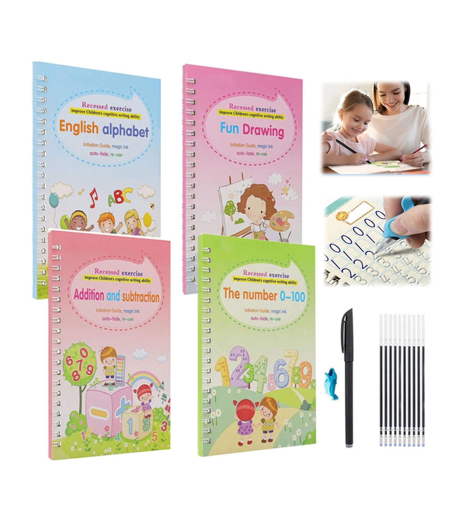 THEYUUKI Magic Book Set - 4 Children s Handwriting & Exercise Books with Pen & 8 Refills | Fun Learning & Magic Activities - Buy Online on GoSupps.com