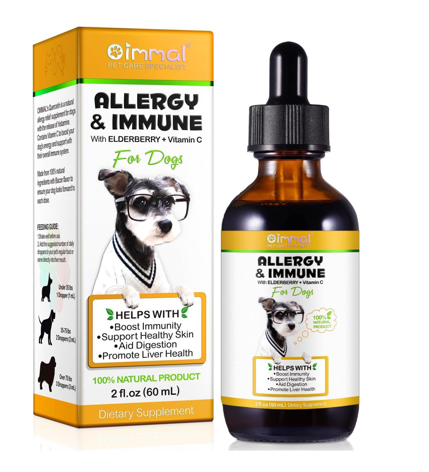 Natural Allergy Relief for Dogs - Herbal Drops for Itchy Skin & Seasonal Allergies - Supports Healthy Immune System - Bacon Flavor - 60ml - Buy Online on GoSupps.com