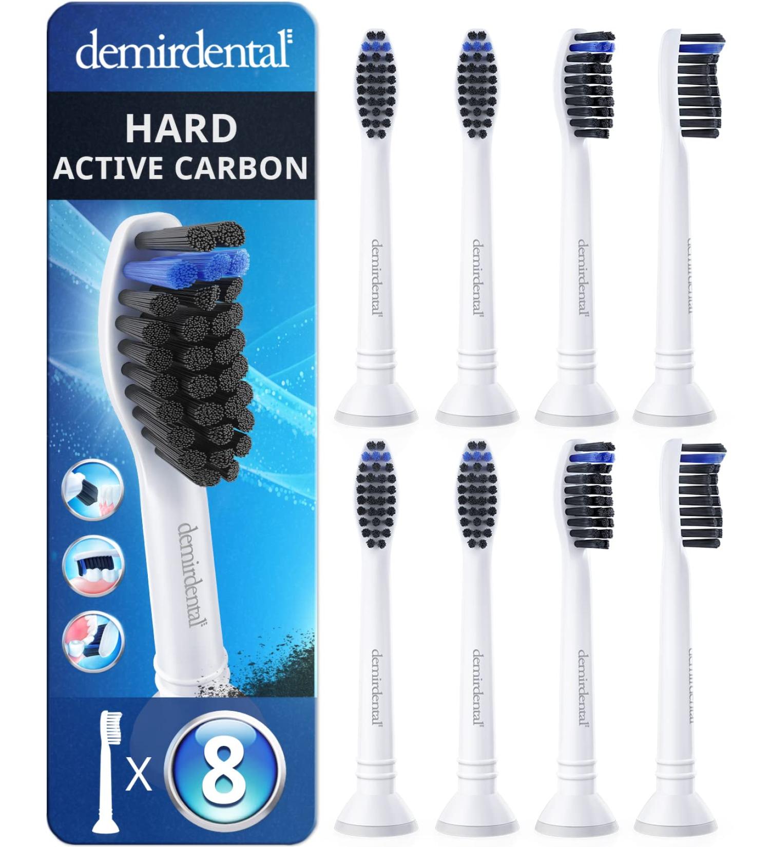 Toothbrush Heads Active Charcoal Hard Compatible with Philips Sonicare Toothbrush Heads - Replacement Heads for Natural Cleaning - Hard Brush Heads - White - HX9058-8 Pack White 8 Count (Pack of 1)