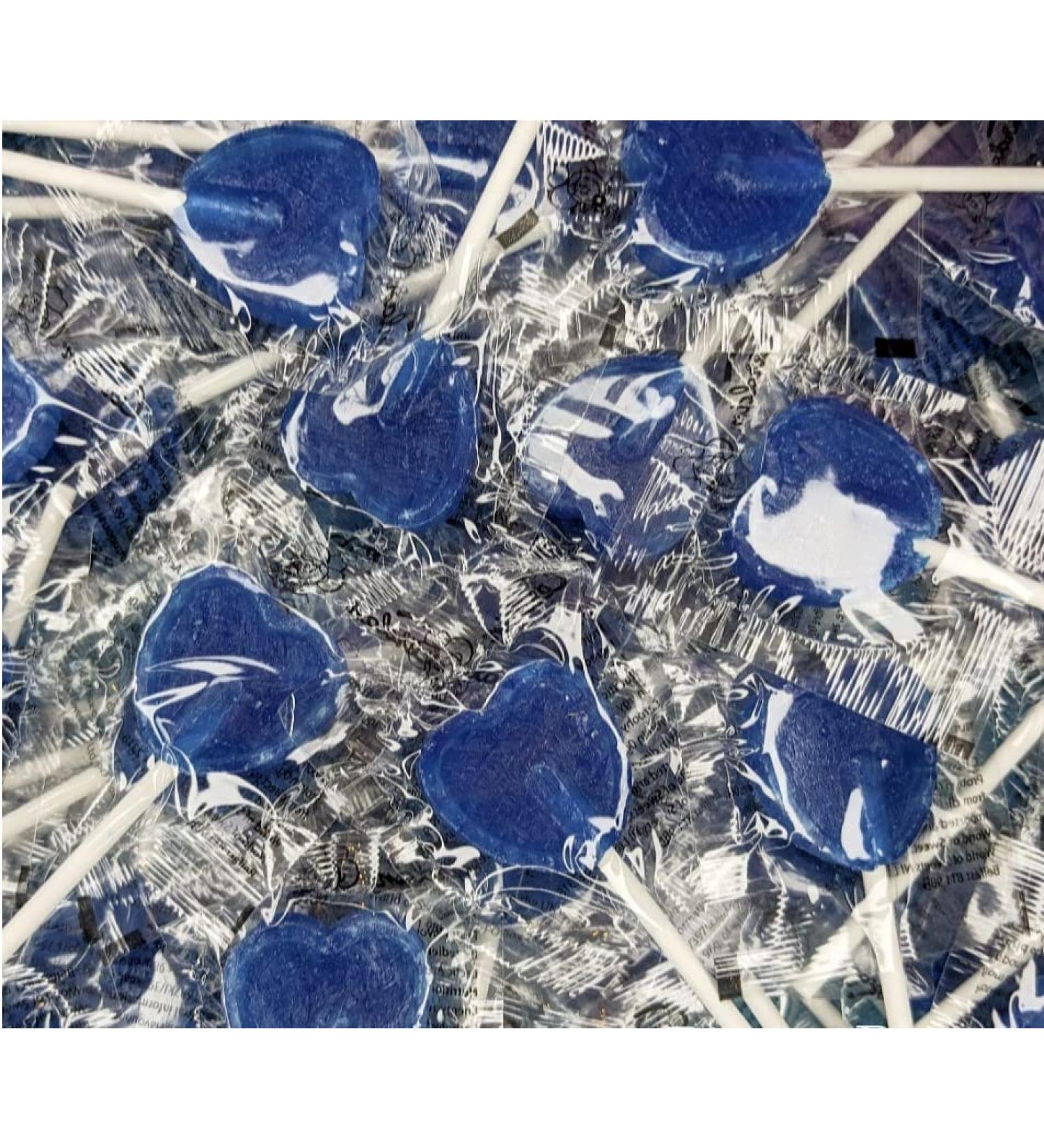 Blue Raspberry Flavour Individually Wrapped Flat Heart Lollipops 1.04kg- Approx. 200 lollies - Buy Online on GoSupps.com