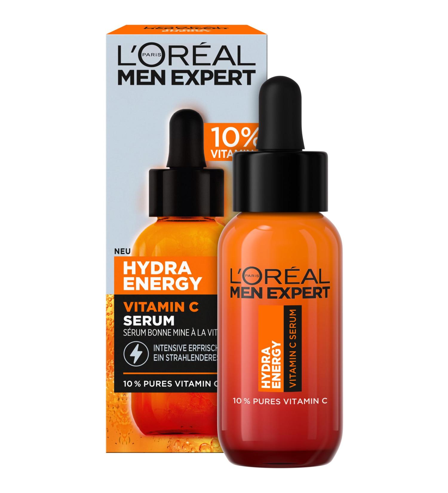 L'Or al Men Expert Vitamin C Serum - 10% Pure Vitamin C for Tired Skin Hydrating Facial Care for Radiant Look 30ml - Buy Online on GoSupps.com