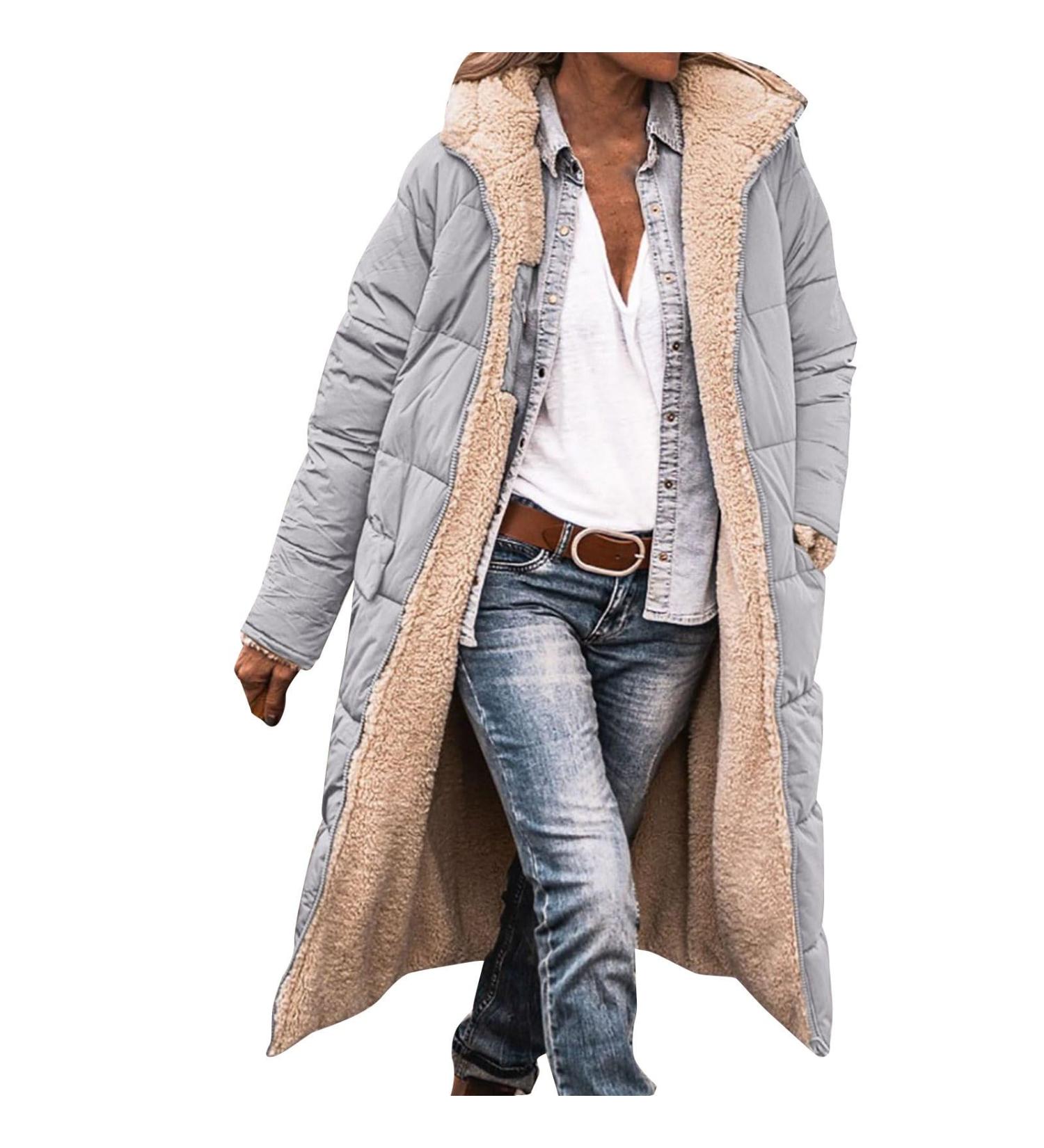 Women's Fleece Plush Jacket - Warm Fluffy Zippered Coat - Cozy Long Sleeve Winter Sweater - Breathable & Trendy Trench Coat in M - Buy Online on GoSupps.com
