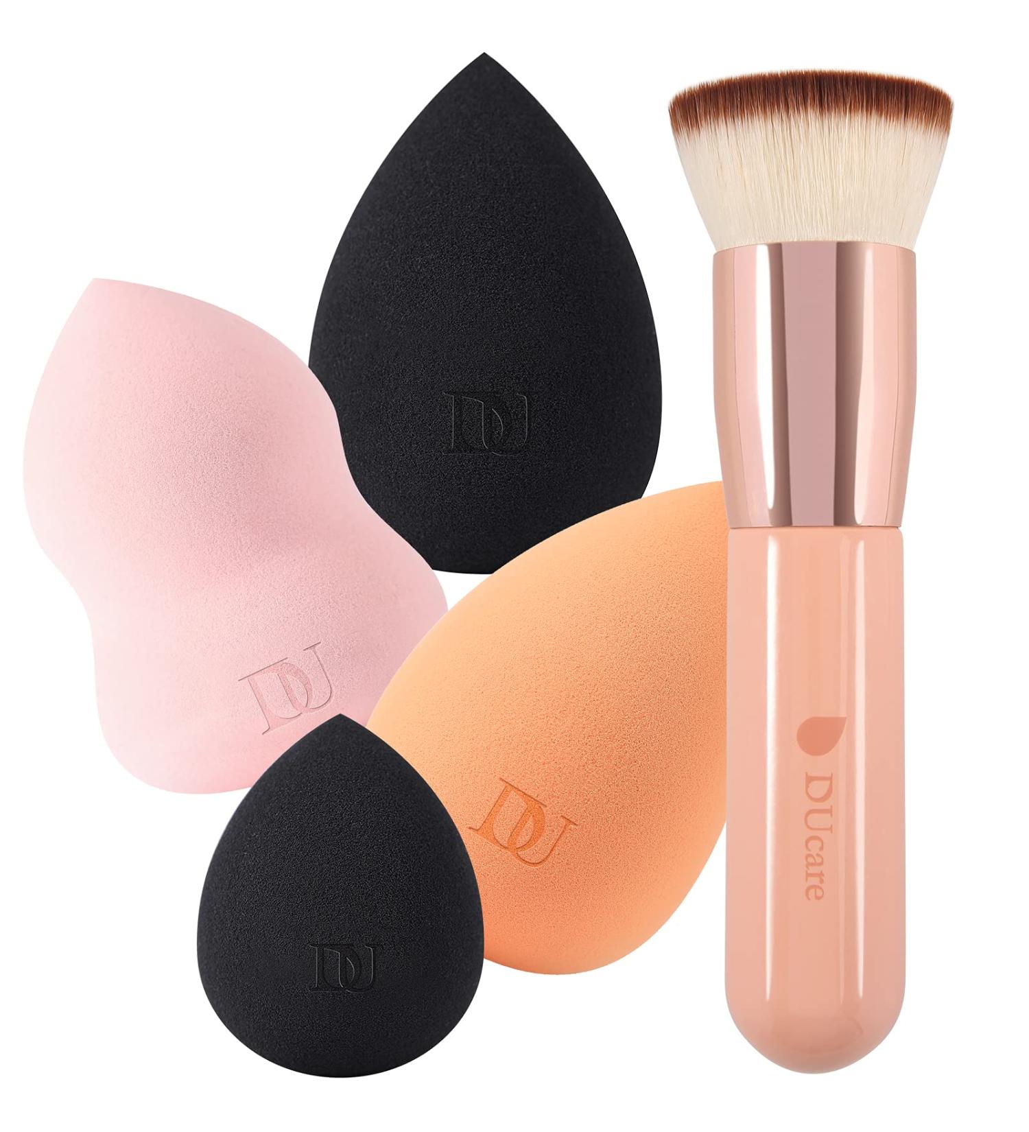 DUCare Flat Top Kabuki Foundation Brush with 4+1 Makeup Sponges Set - Professional Synthetic Blending Tool for Liquid and Powder Makeup - Buy Online on GoSupps.com