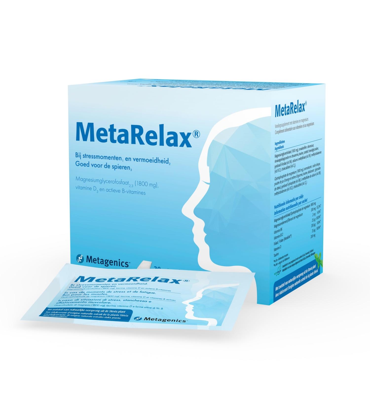 MetaRelax Magnesium and Vitamin Complex - Food Supplement - Moment of Stress Fatigue and Muscle Tension - 20 Sachets - Citrus Flavor - 20 Day Cure - Buy Online on GoSupps.com