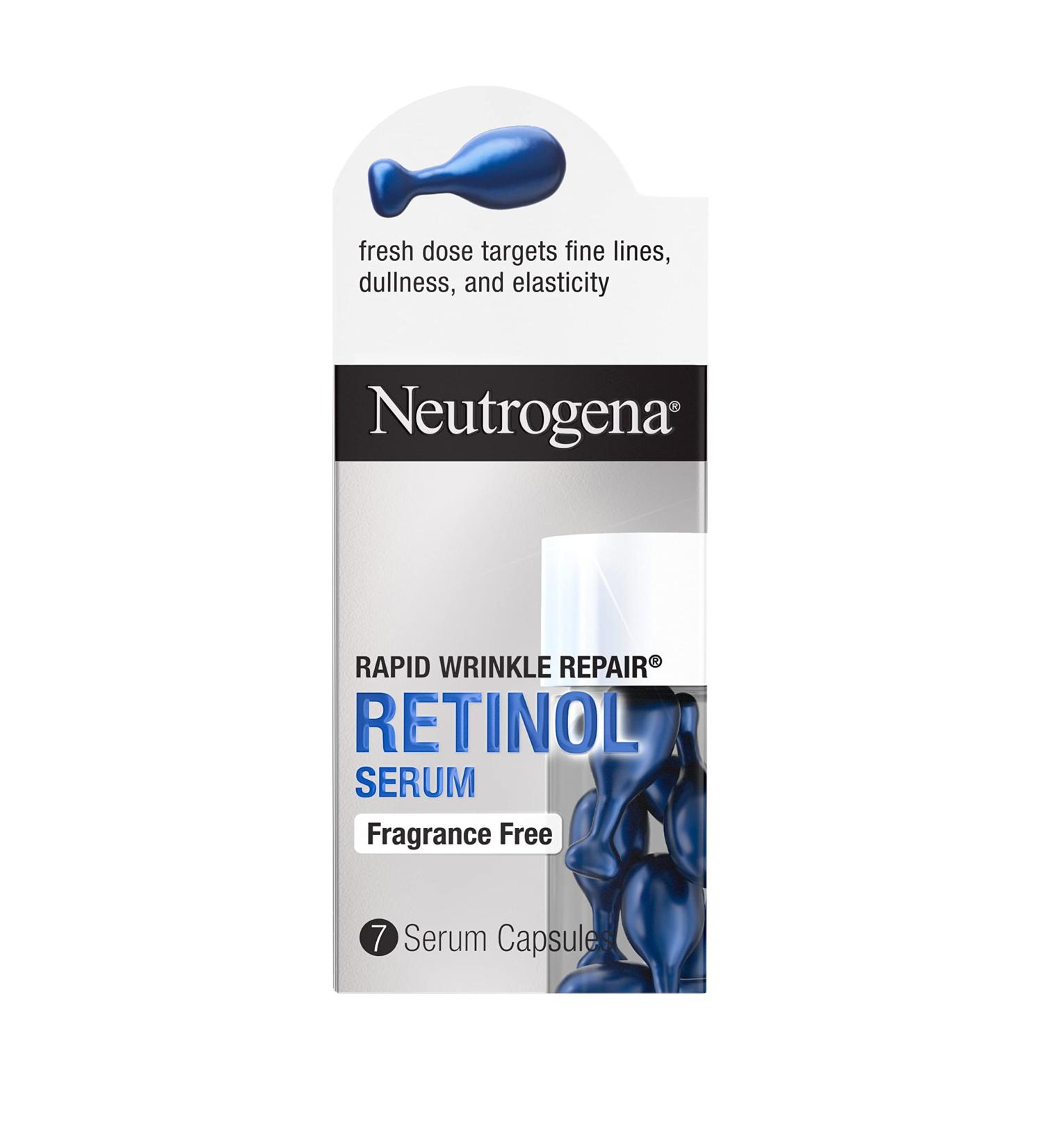 Neutrogena Rapid Wrinkle Repair Retinol Face Serum Capsules - Fragrance-Free Anti-Aging Serum for Fine Lines & Wrinkles - Alcohol-Free Non-Greasy 7 Count - Buy Online on GoSupps.com