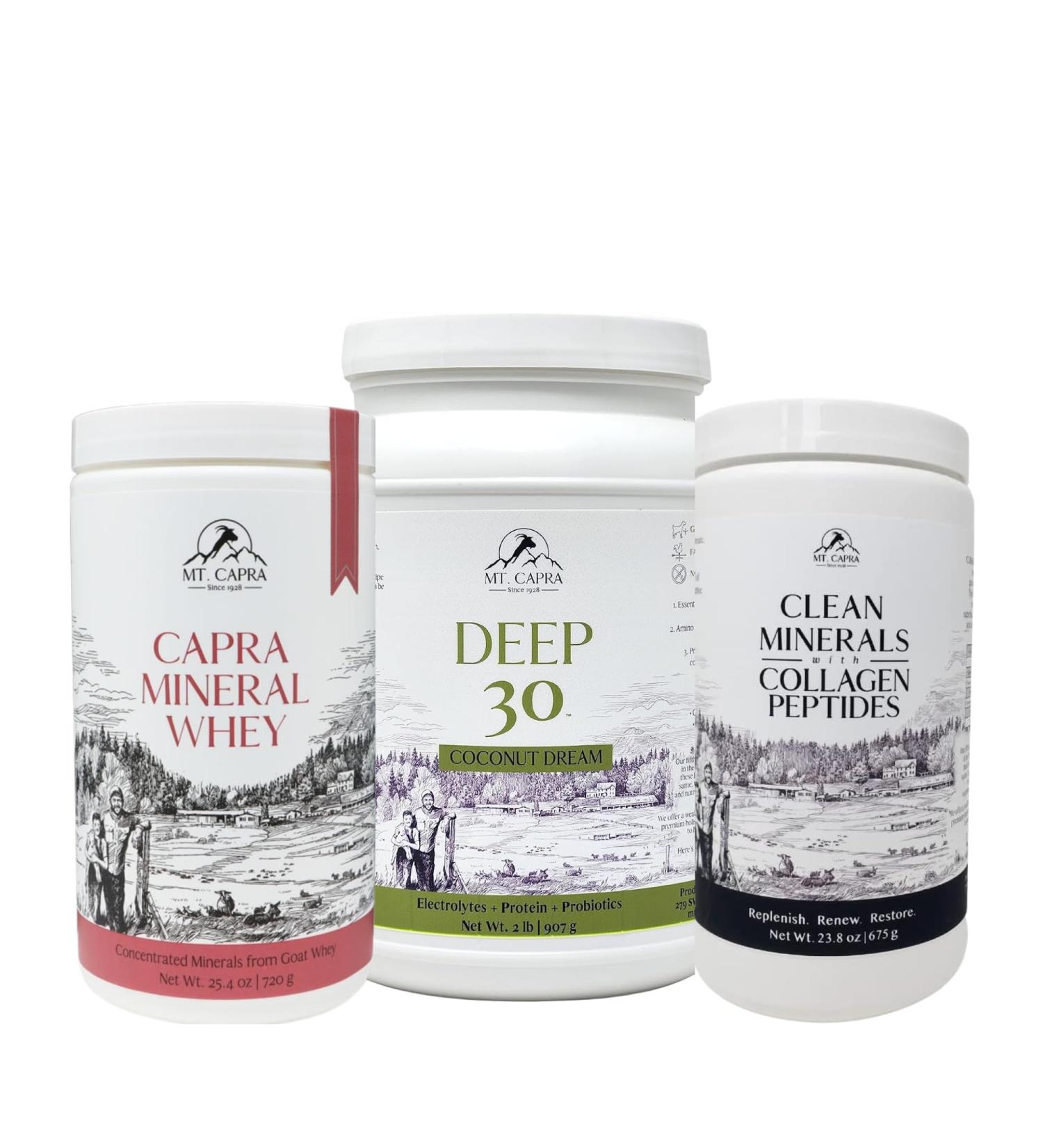 Mt. Capra Deep 30 Coconut + Capra Mineral Whey + Clean Minerals with Collagen Peptides Bundle - Buy Online on GoSupps.com