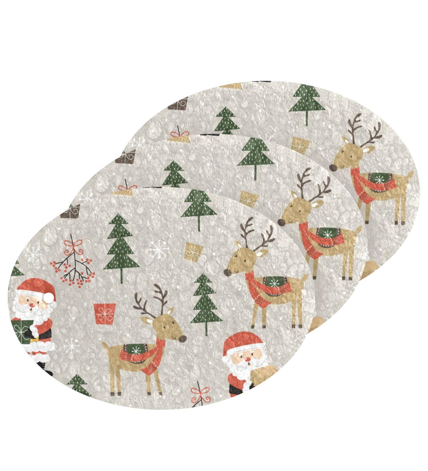 3-Pack Cleaning Kitchen Sponges Oval Santa Claus Elk Kitchen Cellulose Dishwashing Wood Pulp Cotton - Buy Online on GoSupps.com