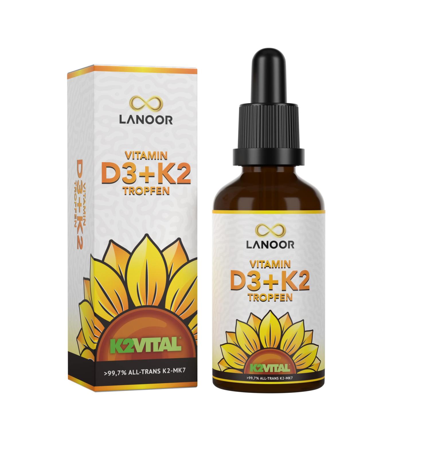 Vitamin D3+K2 Drops 50ml - High Bioavailability | 1000 IU Vitamin D3 per Drop | Premium MCT Coconut Oil | Made in Germany | K2Vital 99.7% All-Trans - Buy Online on GoSupps.com