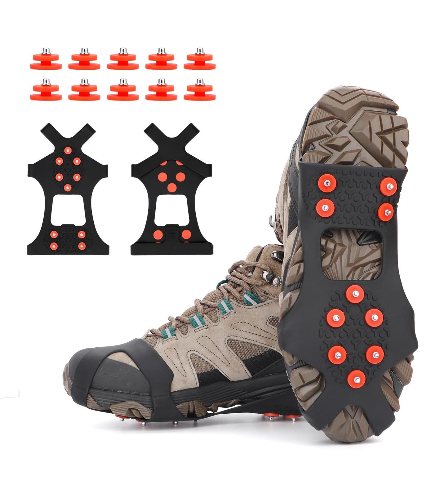 Buy Tboonor Ice Spikes for Shoes - Anti-Slip Crampons with 10 Spikes for Snow & Ice - Size L 40.5-45 (EU) - Orange Red - Buy Online on GoSupps.com
