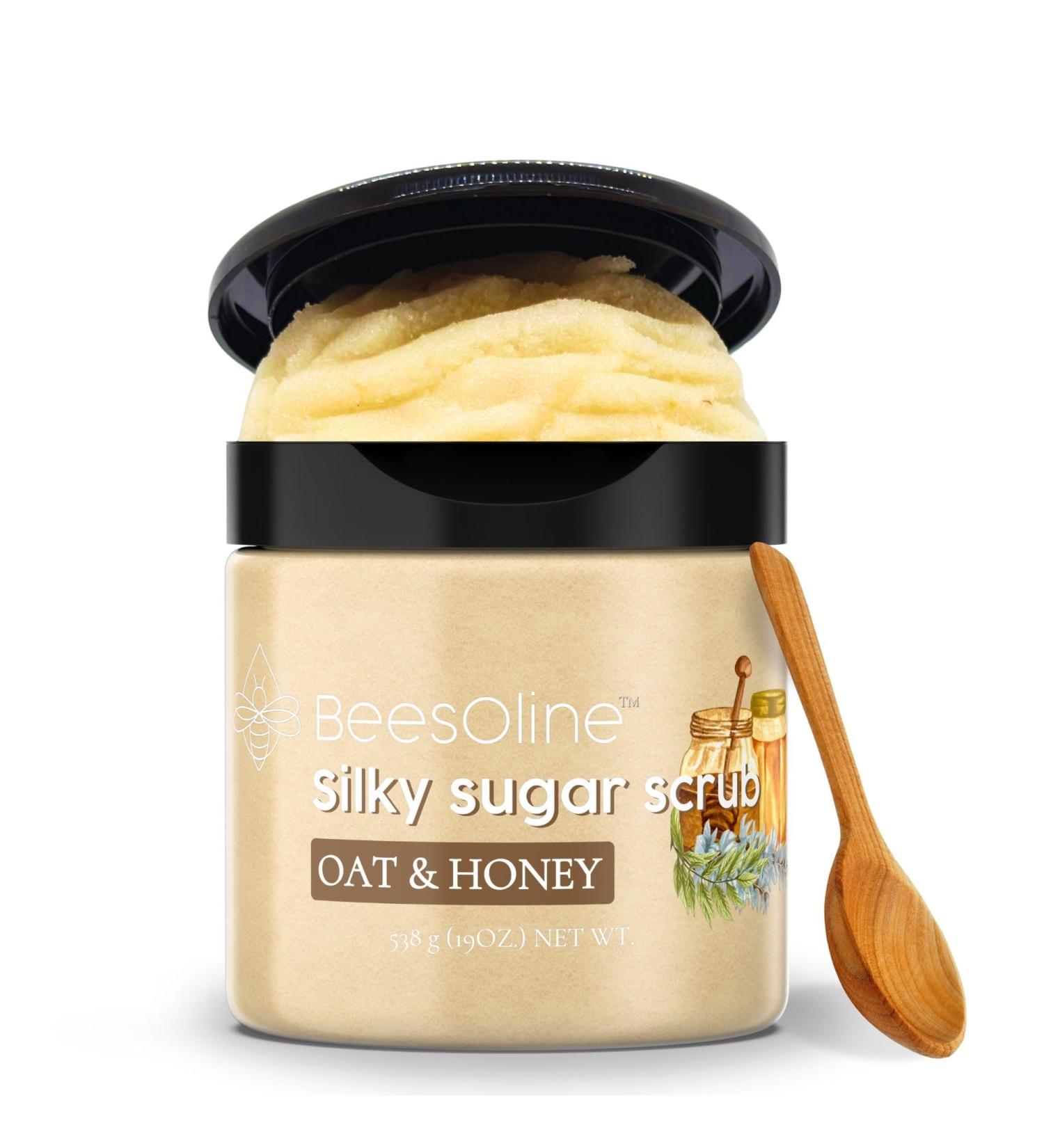BeesOline Sugar Scrub - Premium Cane Sugar Exfoliant | 19oz Oat & Honey with Sunflower & Extra Virgin Coconut Oil - Organic Skincare for Smooth Skin - Buy Online on GoSupps.com