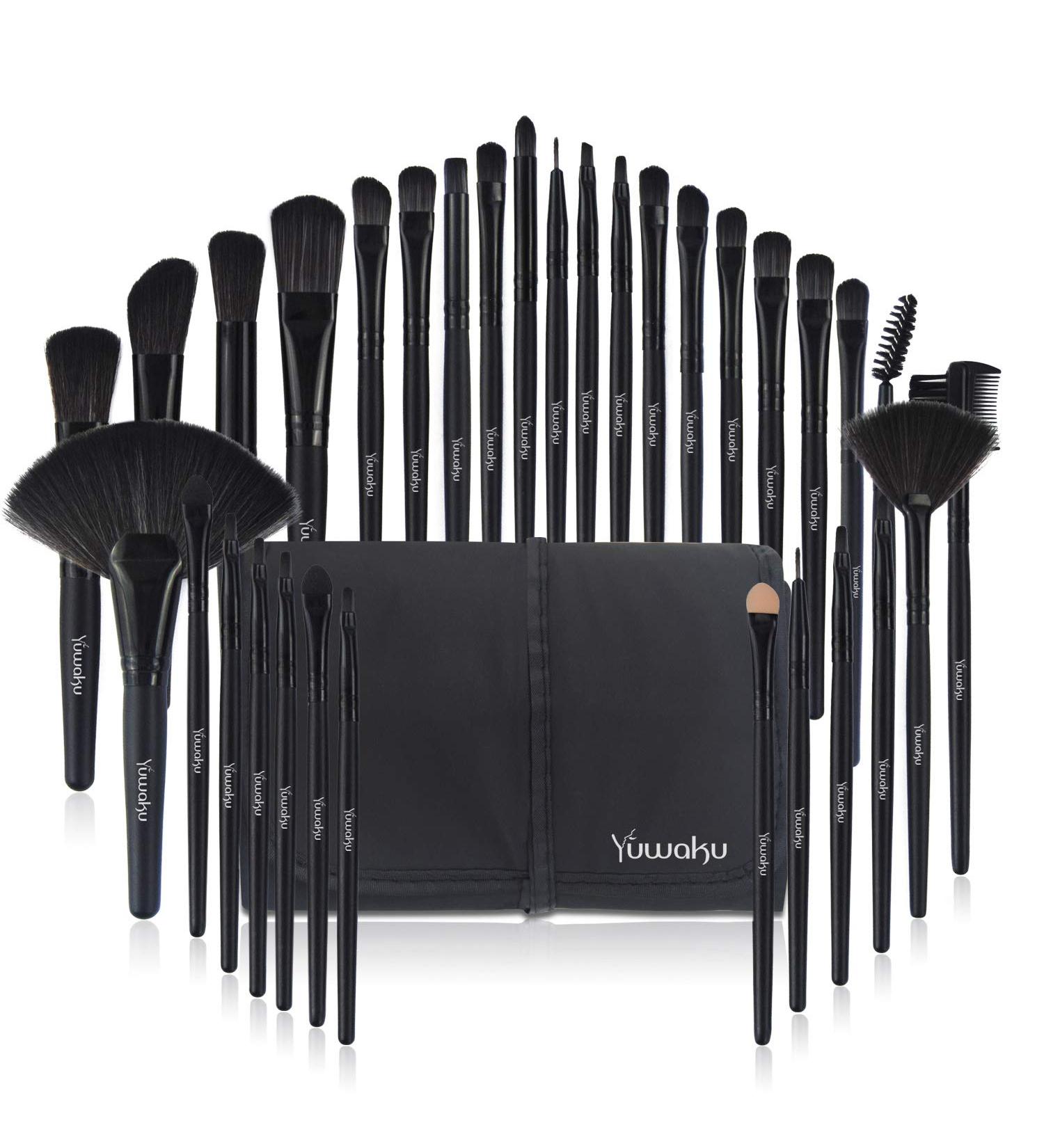 Yuwaku 32pcs Professional Makeup Brush Set - Kabuki Brushes for Face, Eyes, Shadow, Eyeliner, Foundation, Blush, Lip - Black - Buy Online on GoSupps.com