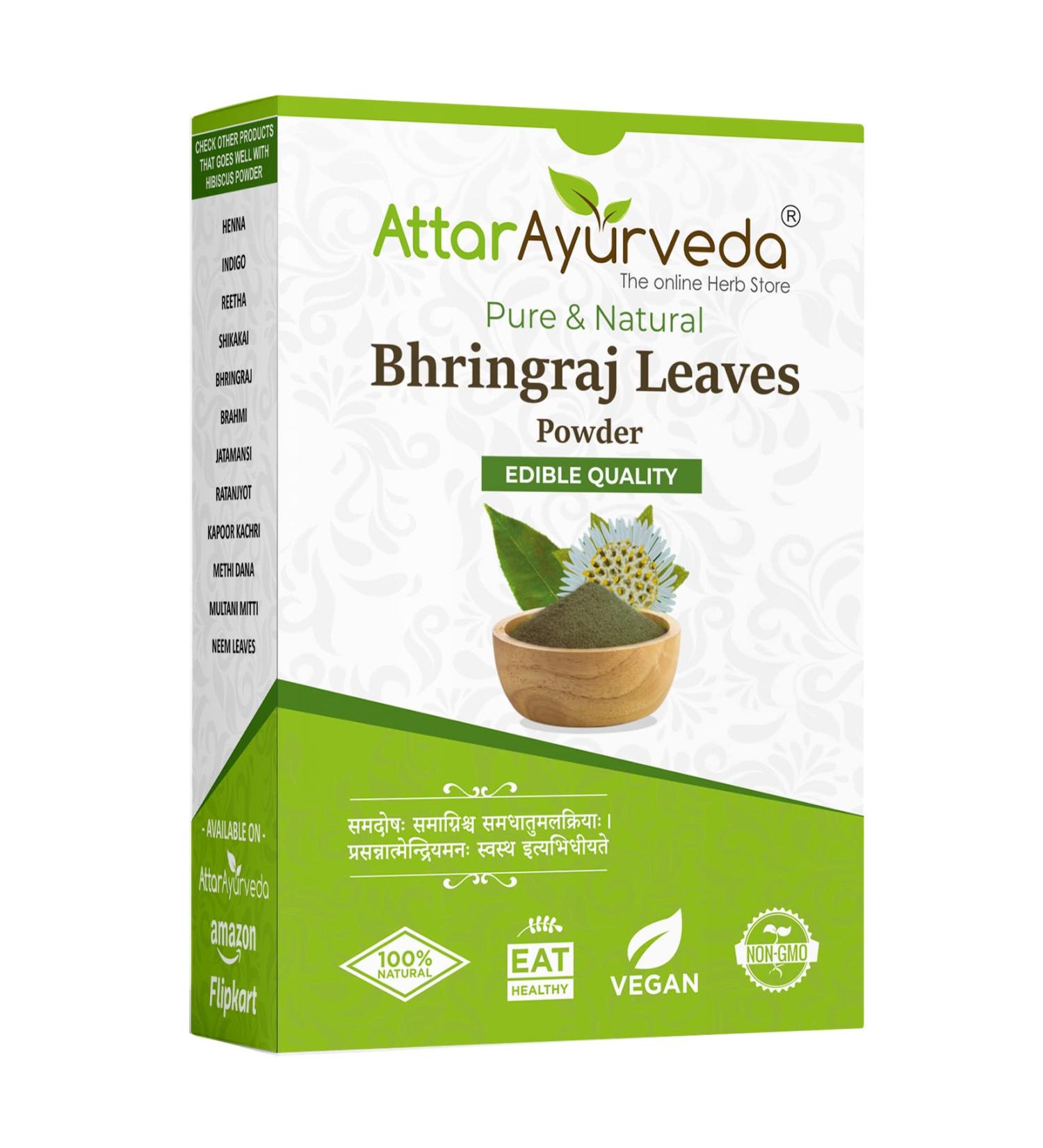 Attar Ayurveda Bhringraj Powder for Hair Loss & Growth | Natural False Daisy | 100g - No Preservatives or Chemicals - Buy Online on GoSupps.com