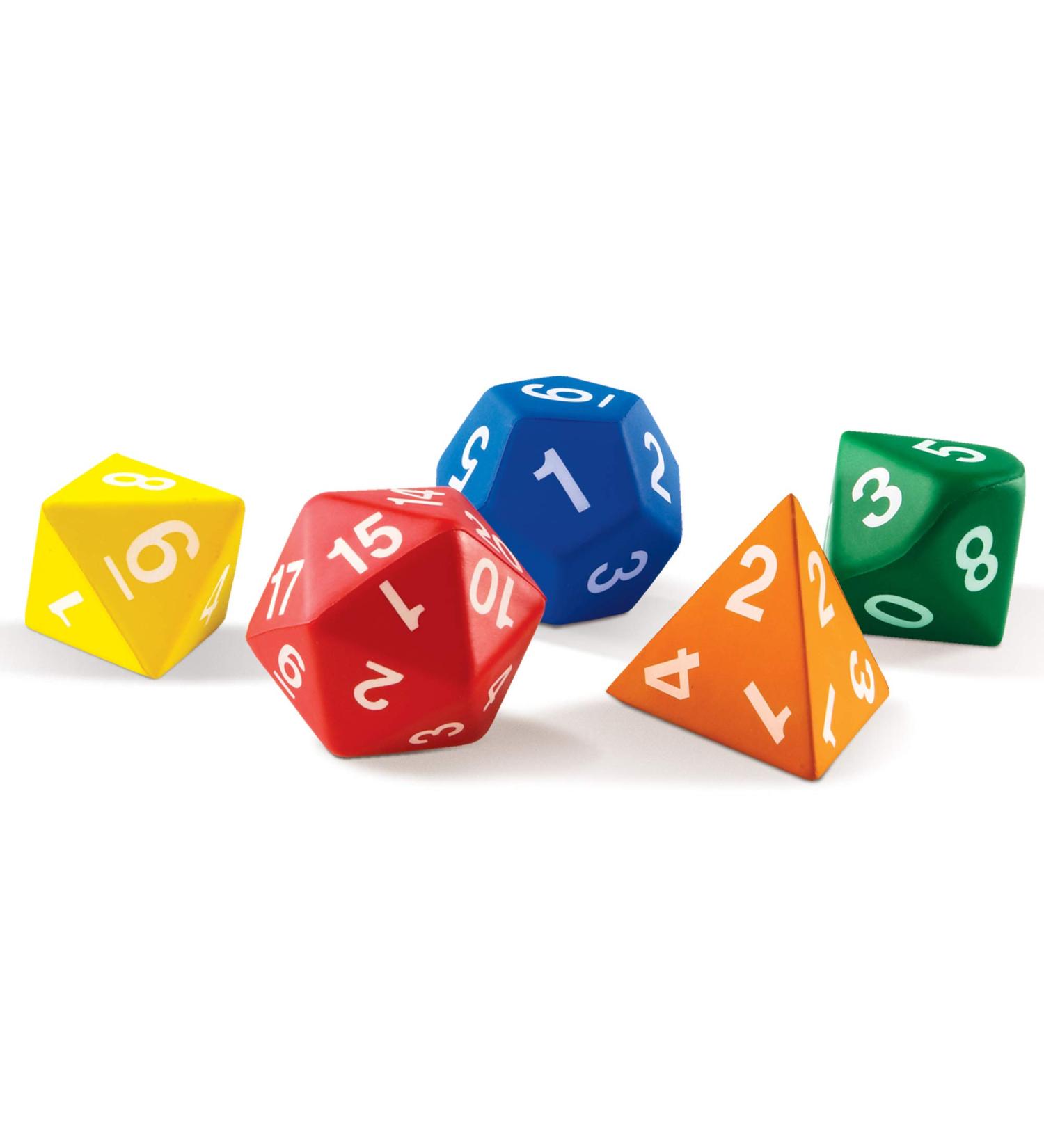 Learning Resources Jumbo Foam Polyhedral Dice Set - 5 Dice with 4, 8, 10, 20 Sides - Ages 5+ - Multicolor - Buy Online on GoSupps.com