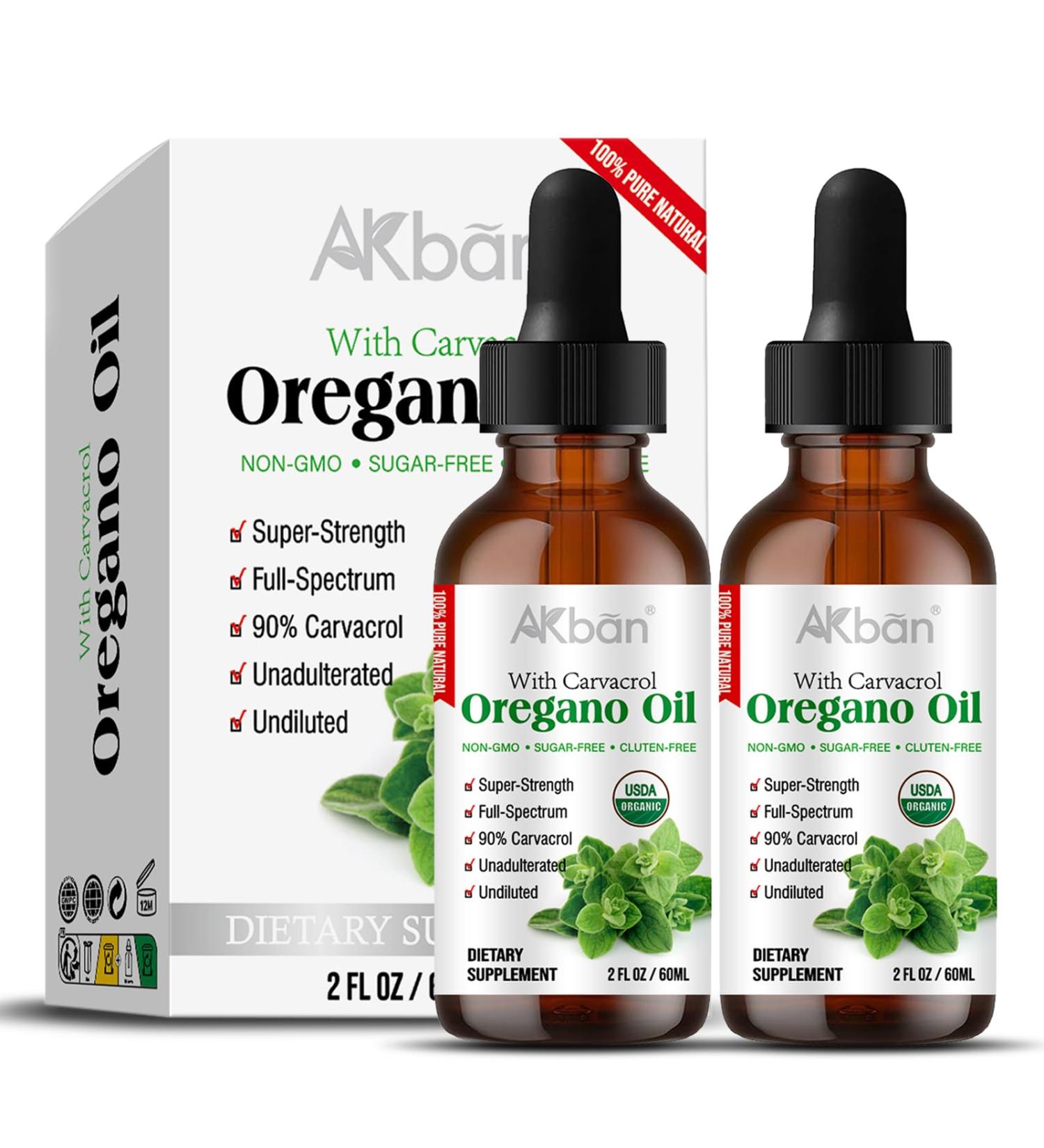 AKBAN Organic Oil of Oregano Drops | with Black Seed Oil Carvacrol & Thymoquinone | Plant Based USDA Oregano Liquid Non-GMO | 2 Fl Oz + 2 Fl Oz - Buy Online on GoSupps.com