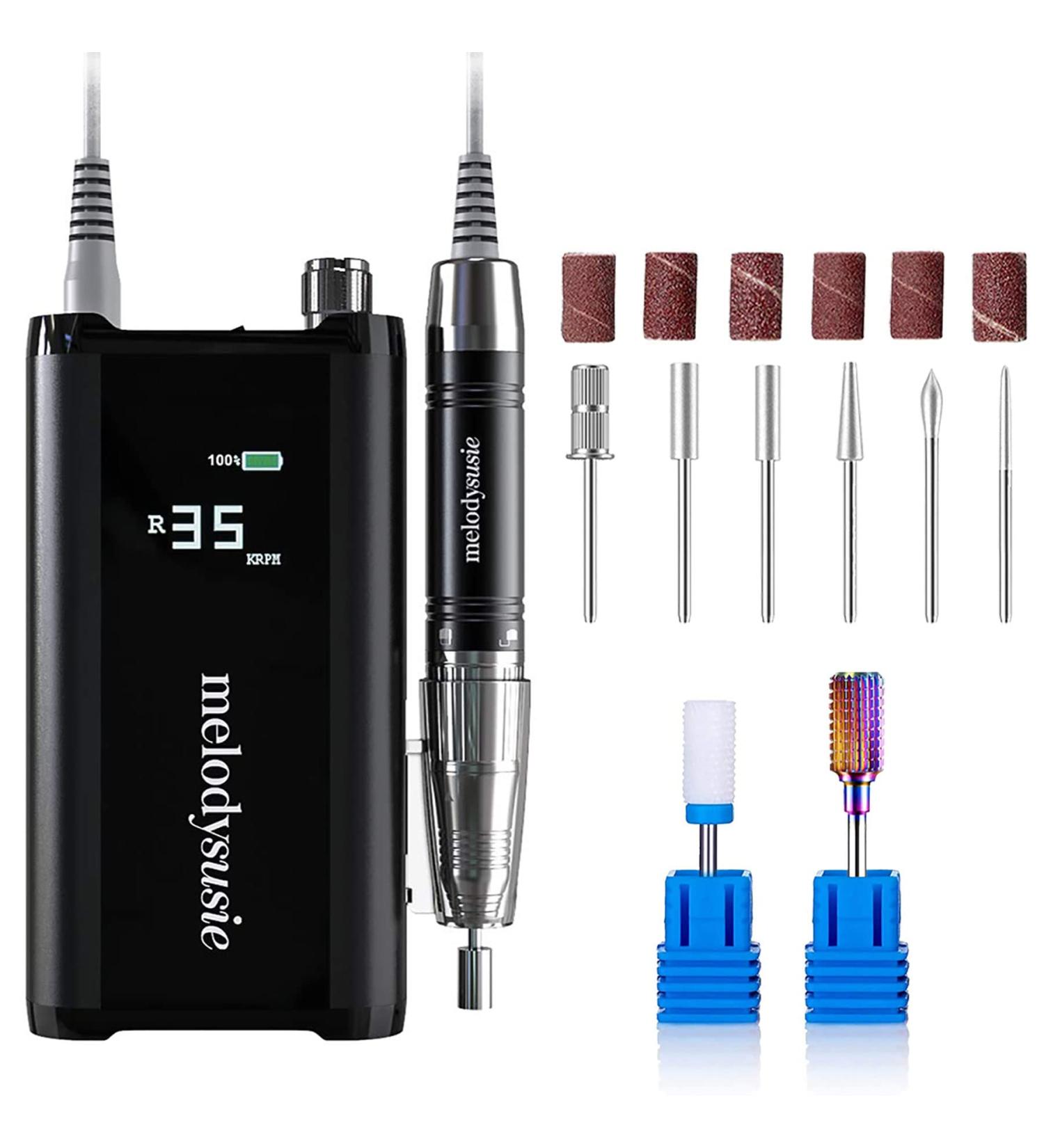 MelodySusie Professional Cordless Nail Drill 35000 RPM  Portable Rechargeable Nail Drill Machine Brushless Nail Efile  Low Noise Low Vibration Low Heat for Acrylic Nails Poly Gel  Sparkle Pro Set - Buy Online on GoSupps.com