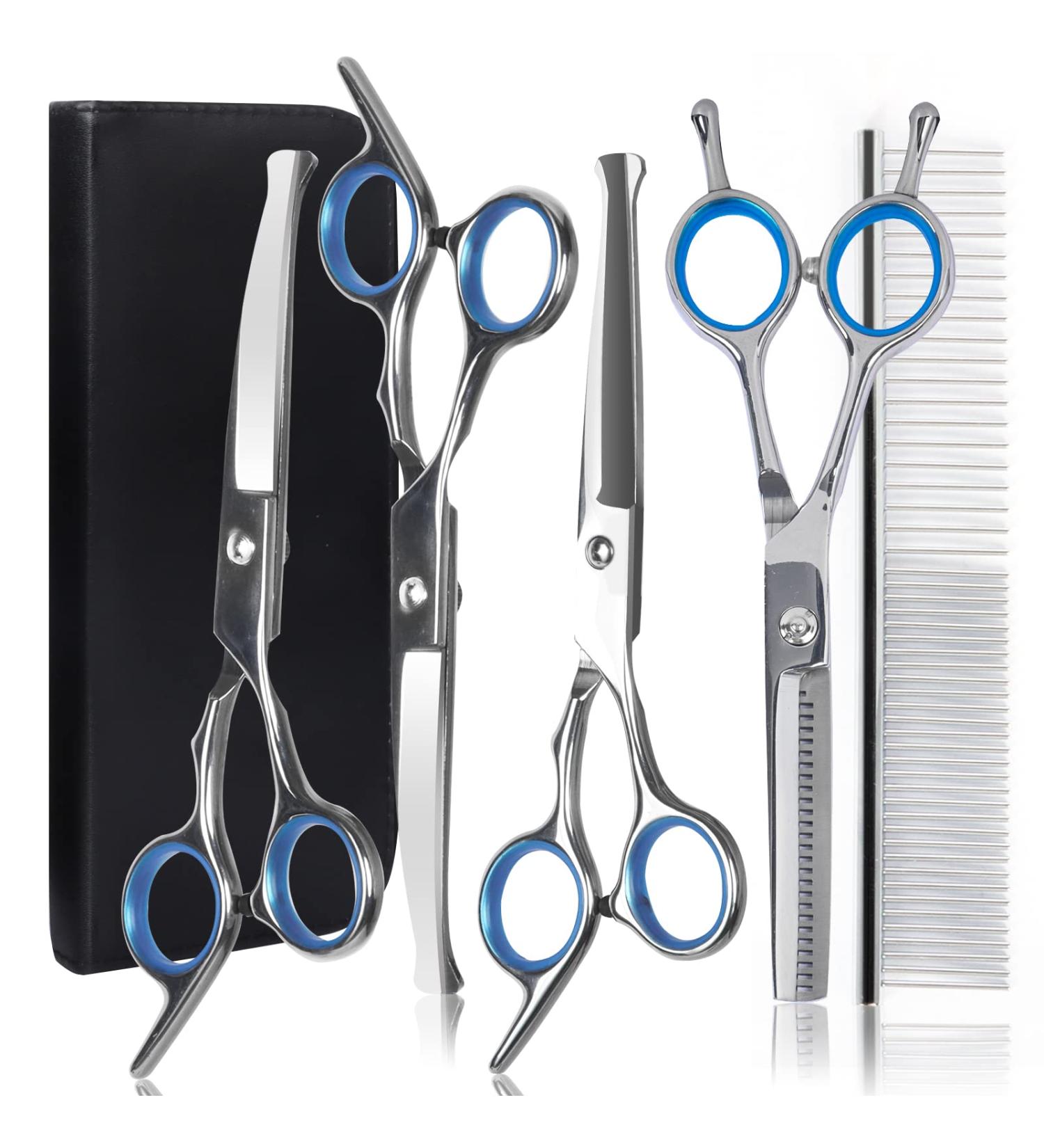 NiCoLa Pet Grooming Scissors Set - 6-Inch Professional Pet Grooming Scissors Set Titanium Pet Groomer Set Straight and Curved and Sparse Scissors/Shears Set - Buy Online on GoSupps.com