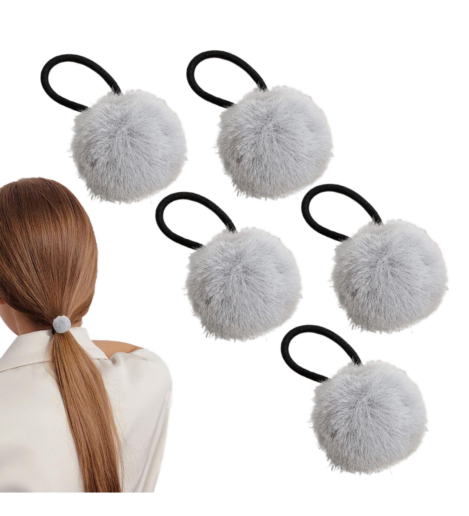 Hairband for Girls - Girls' Colorful Pompom Hair Ties Fashionable Hair Ties for Women And Girls Versatile Ponytail Holders for Dating Parties grey - Buy Online on GoSupps.com