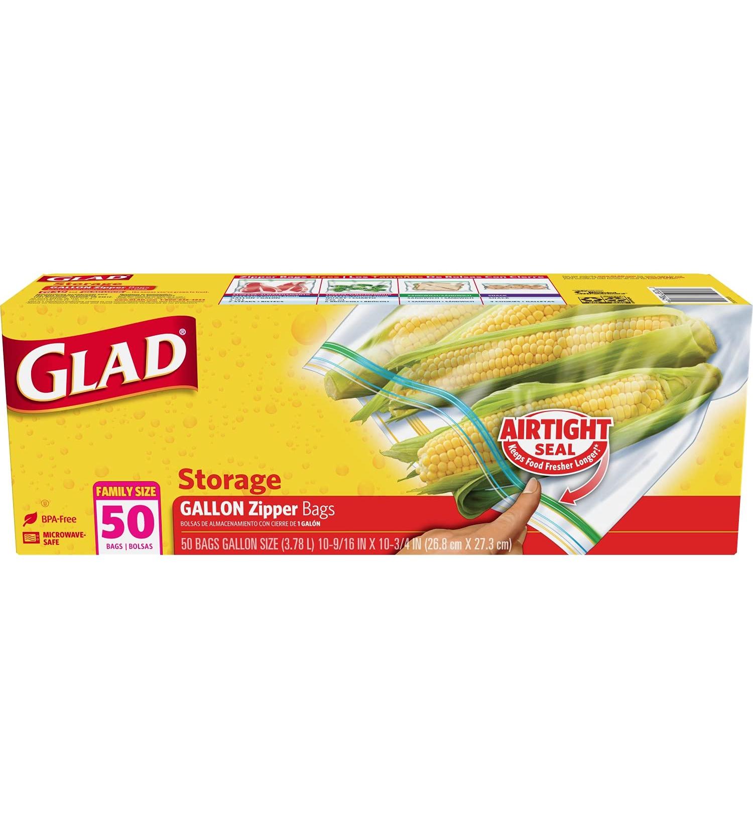 Glad Zipper Food Storage Plastic Bags - Gallon Size - 200 Count (50 Count x 4 Pack) - Package May Vary - Buy Online on GoSupps.com
