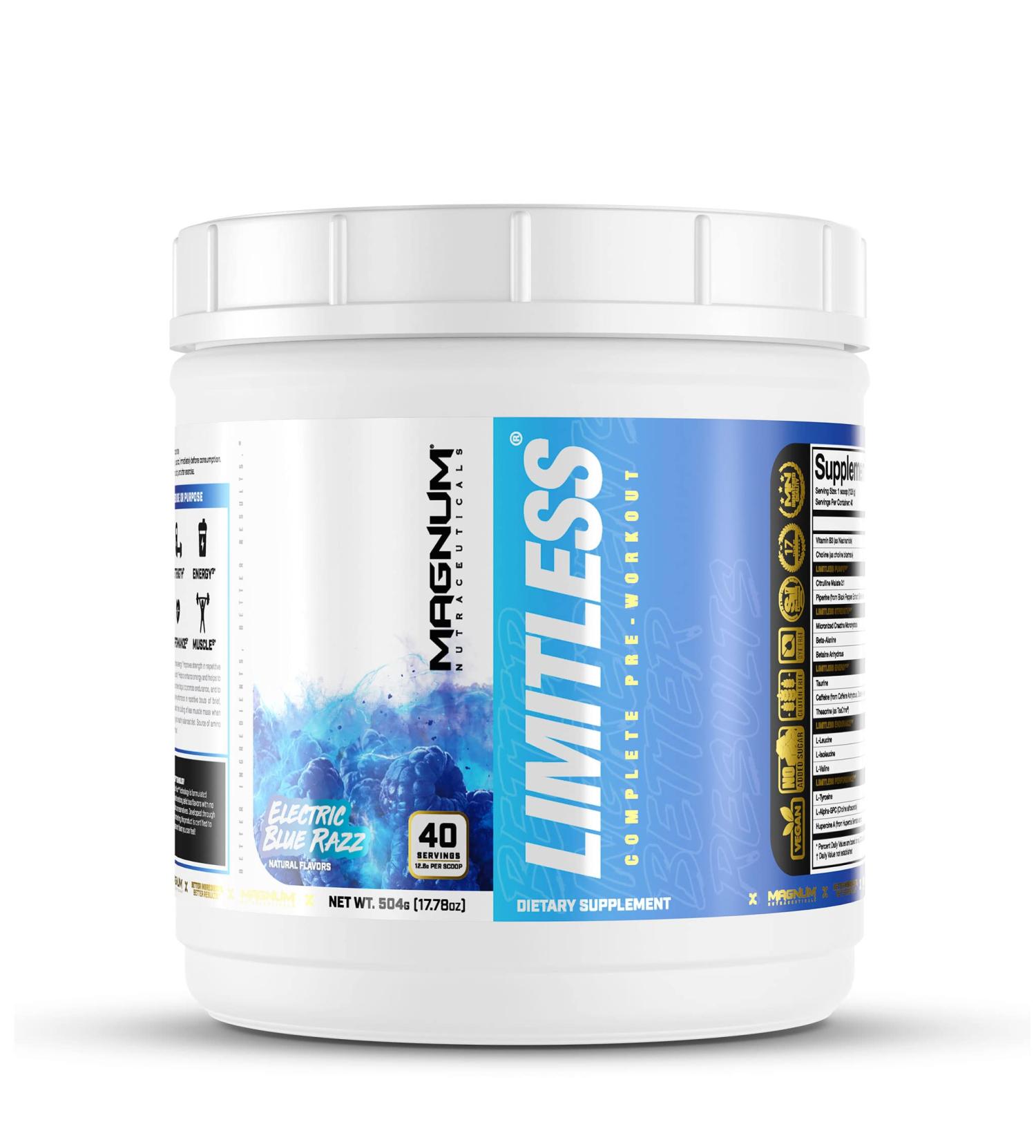 LIMITLESS Magnum Nutraceuticals Premium Quality, Blue Raspberry/Fruit Punch, 504g - Supports Increase Energy, Focus, and Endurance - Buy Online on GoSupps.com