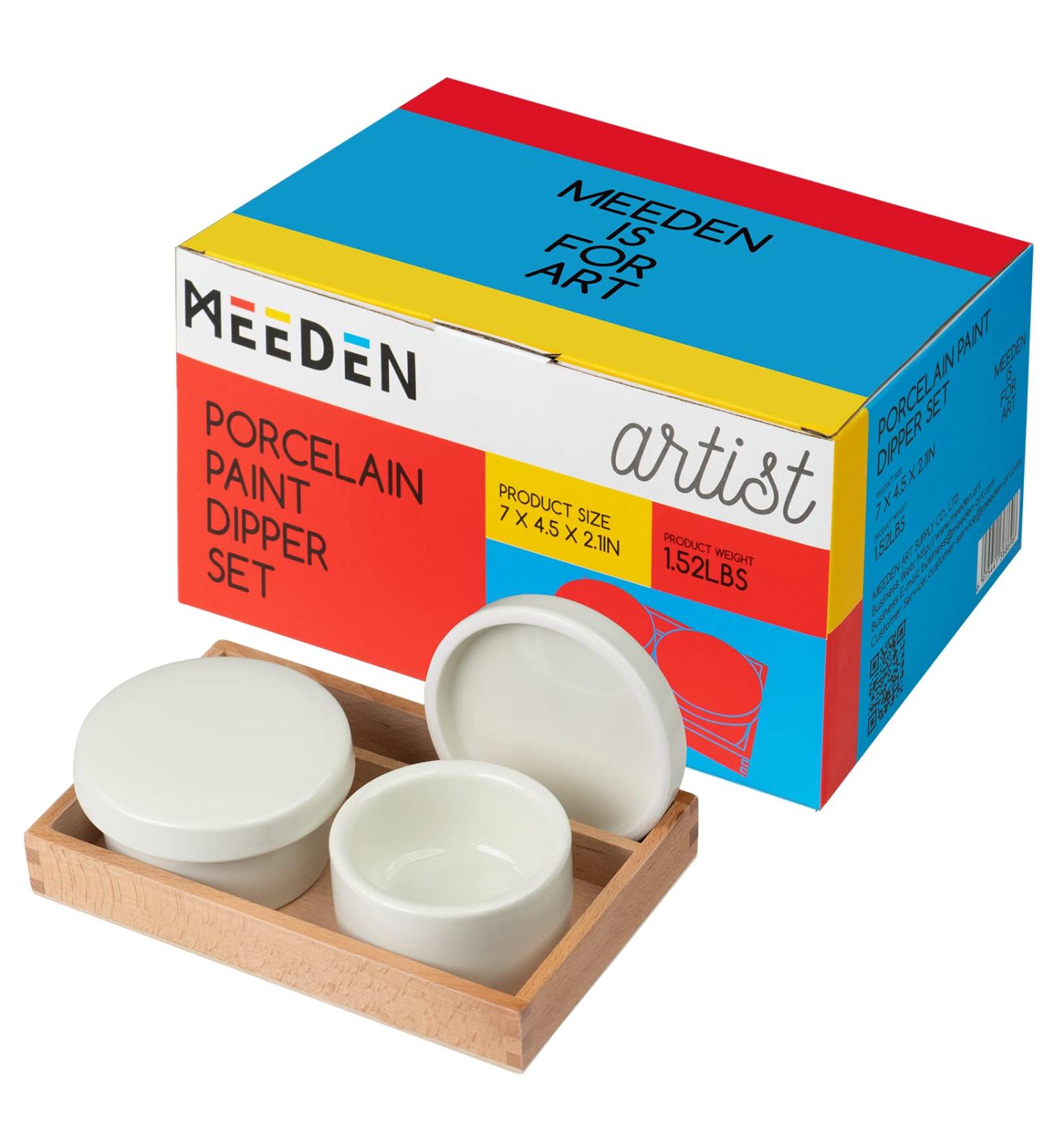 MEEDEN Ceramic Palette Cups - 2Pcs Porcelain Artist Paint Palette Cups with Lid and Beech Wood Tray for Oil Painting - Solvent and Oil Container - Buy Online on GoSupps.com