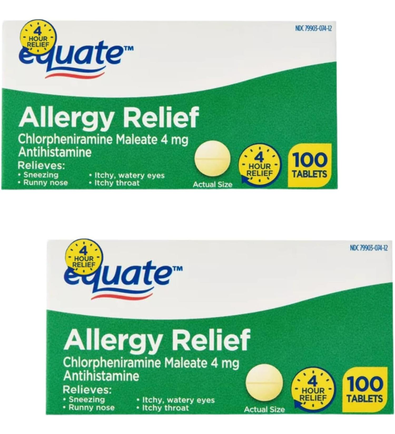 Equate Allergy Relief Medicine Chlorpheniramine Maleate 4 mg Tablets 2-Pack 200 Count 1 Pack of 2 - Buy Online on GoSupps.com