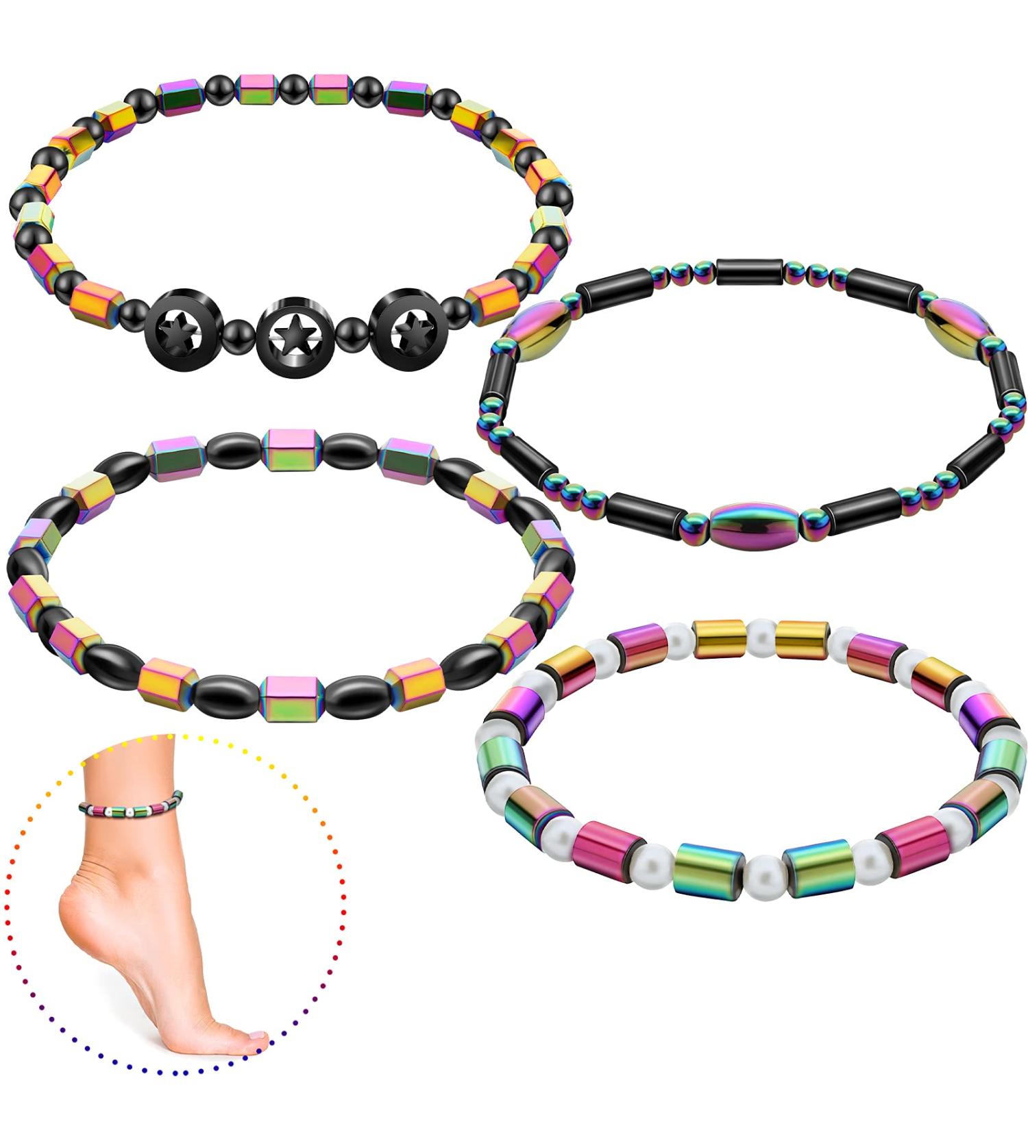 4-Piece Magnetic Anklet Set for Sports & Relief - Hematite Bracelets for Men & Women | Birthday & Valentine's Day Gift - Buy Online on GoSupps.com