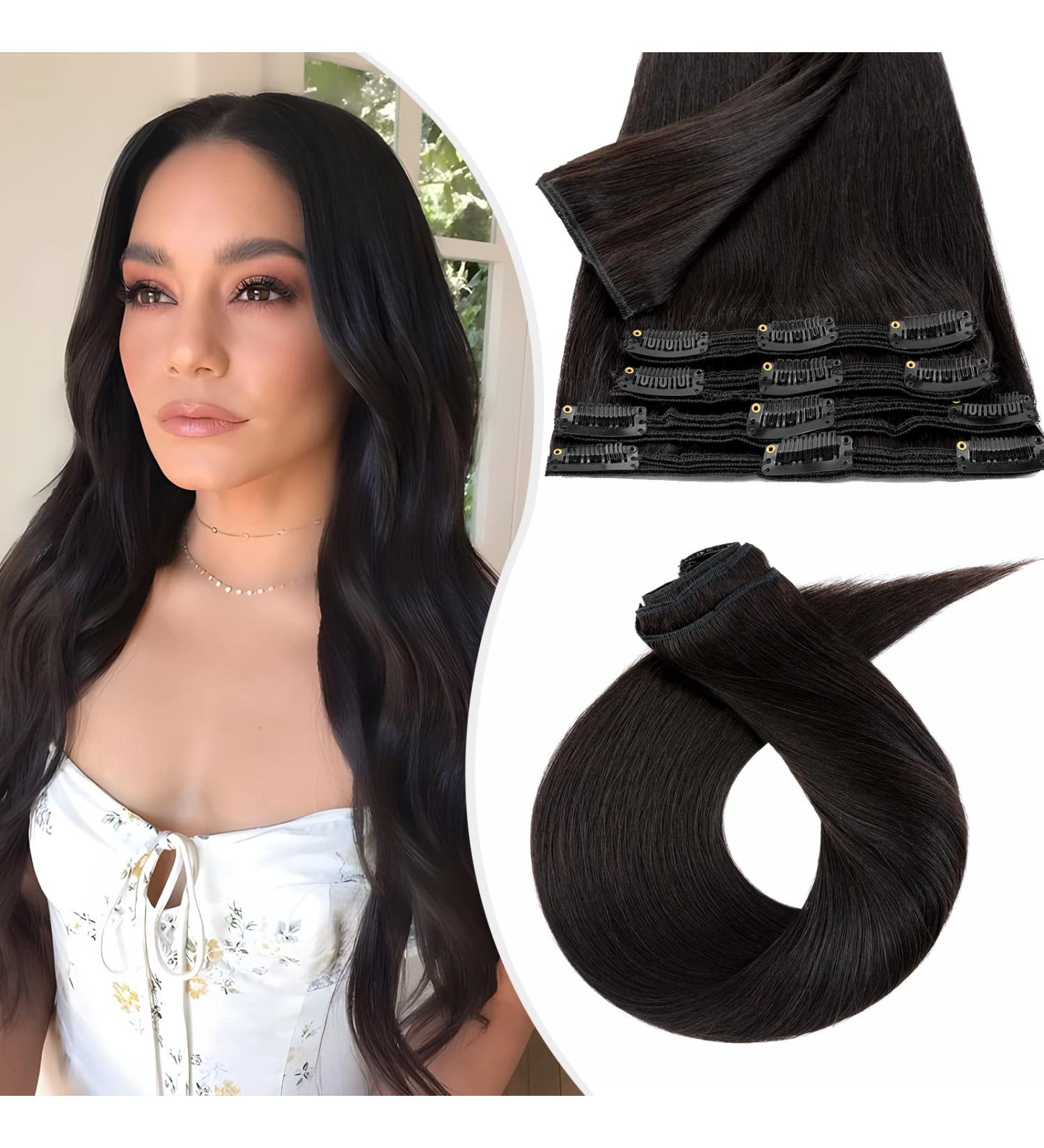 Elailite 100% Remy Human Hair Clip in Extensions - Double Wefts Thick Volume 35cm 120g - #1B Natural Black - Buy Online on GoSupps.com